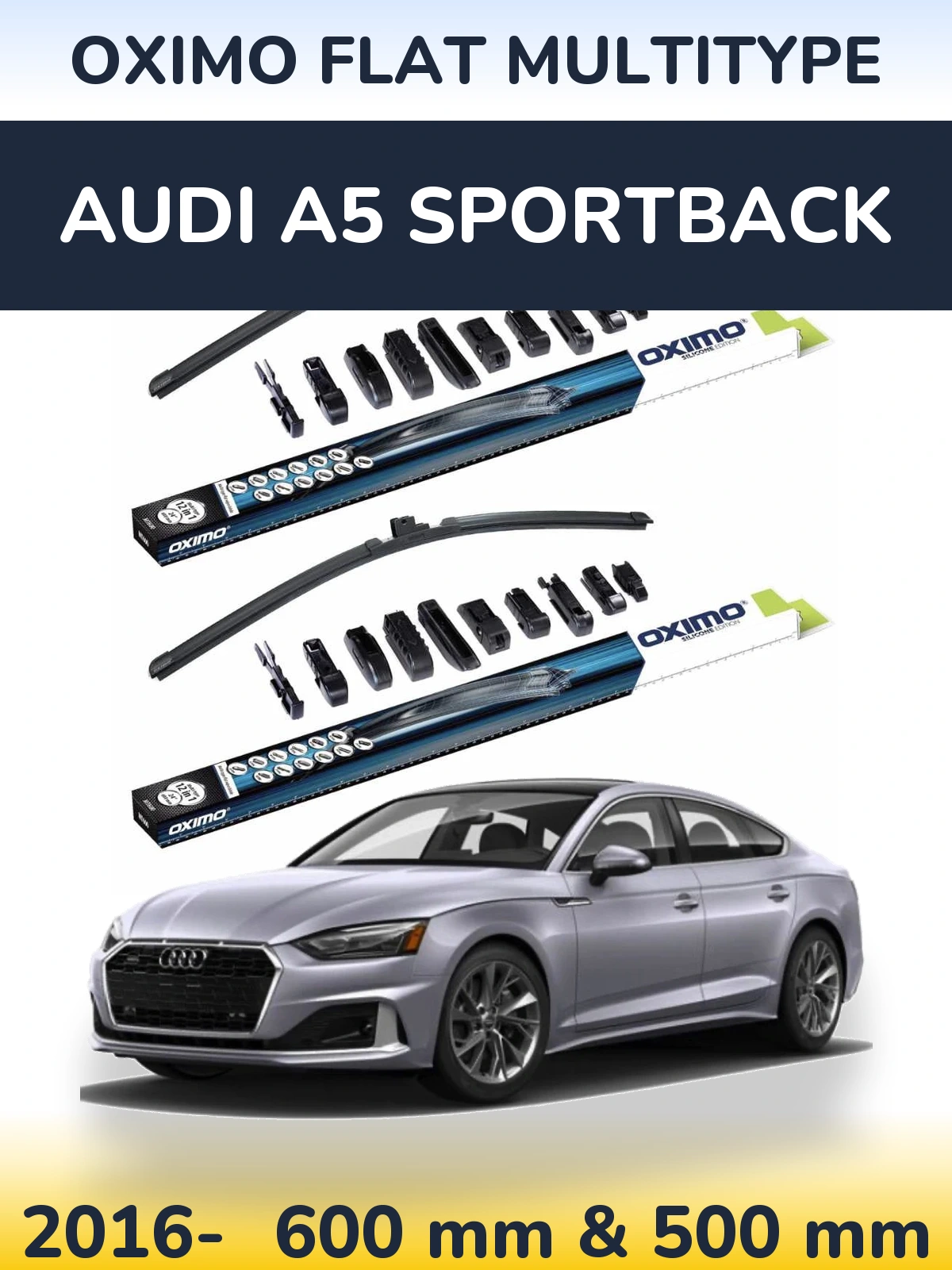Комплект передних дворников Oximo Flat MultiТипe 600 & 500 мм для Audi A5 Sportback 2016-2026