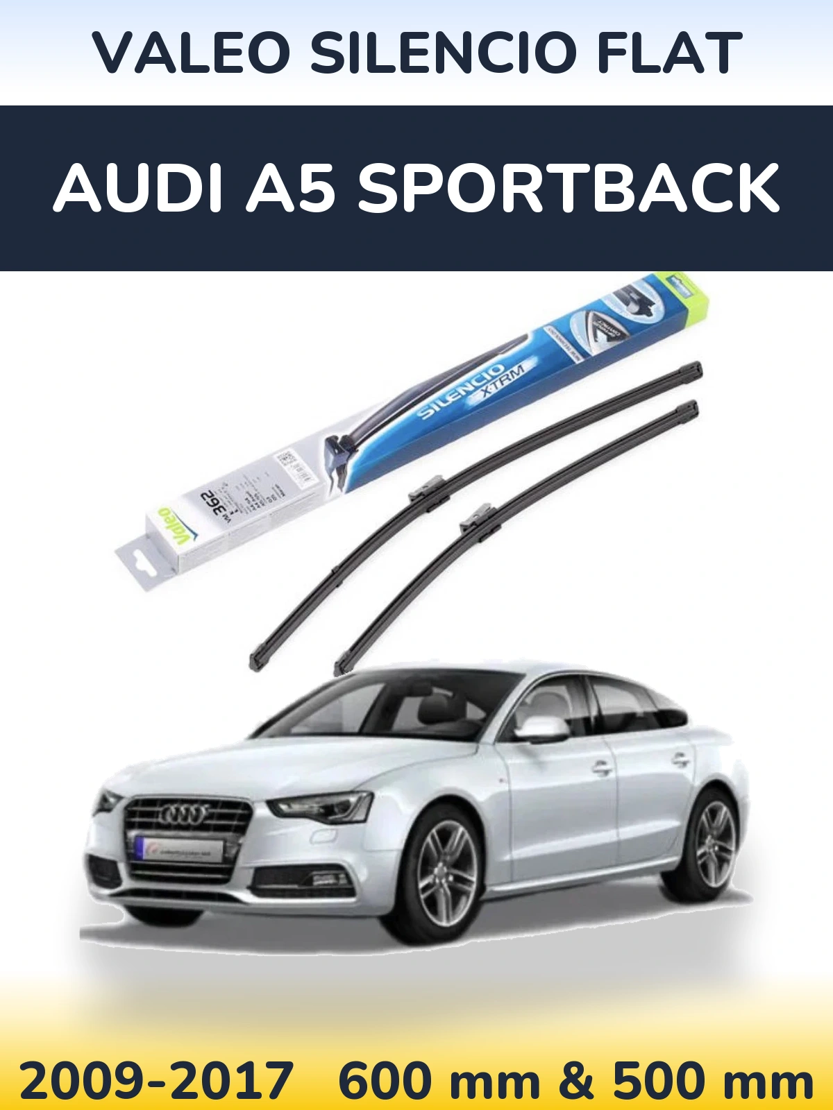 Front wiper blade set Valeo Silencio Flat 600 & 500 мм for Audi A5 Sportback 2009-2017