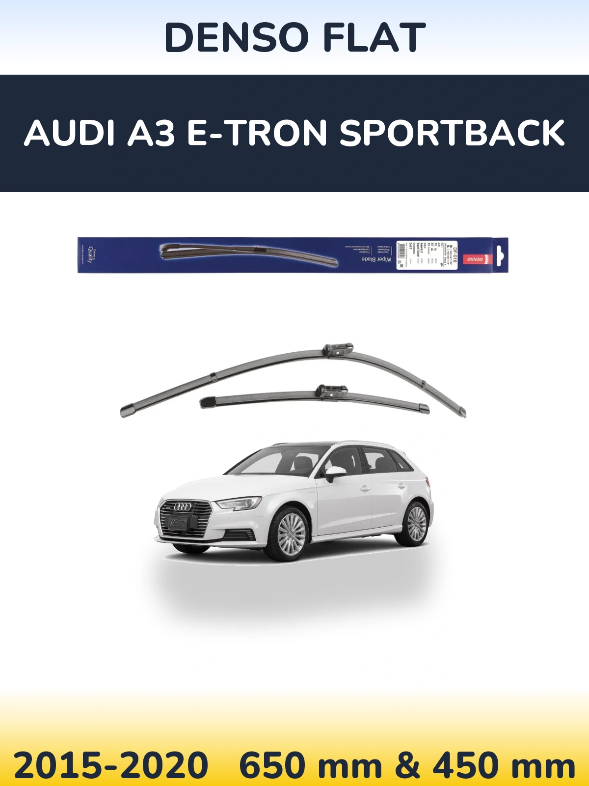 Front wiper blade set Denso Flat 650 & 450 мм for Audi A3 e-tron Sportback 2015-2020