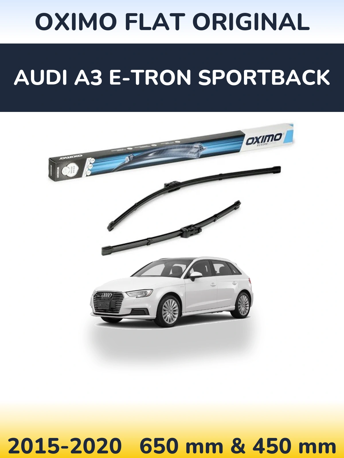 Front wiper blade set Oximo Flat Original 650 & 450 мм for Audi A3 e-tron Sportback 2015-2020