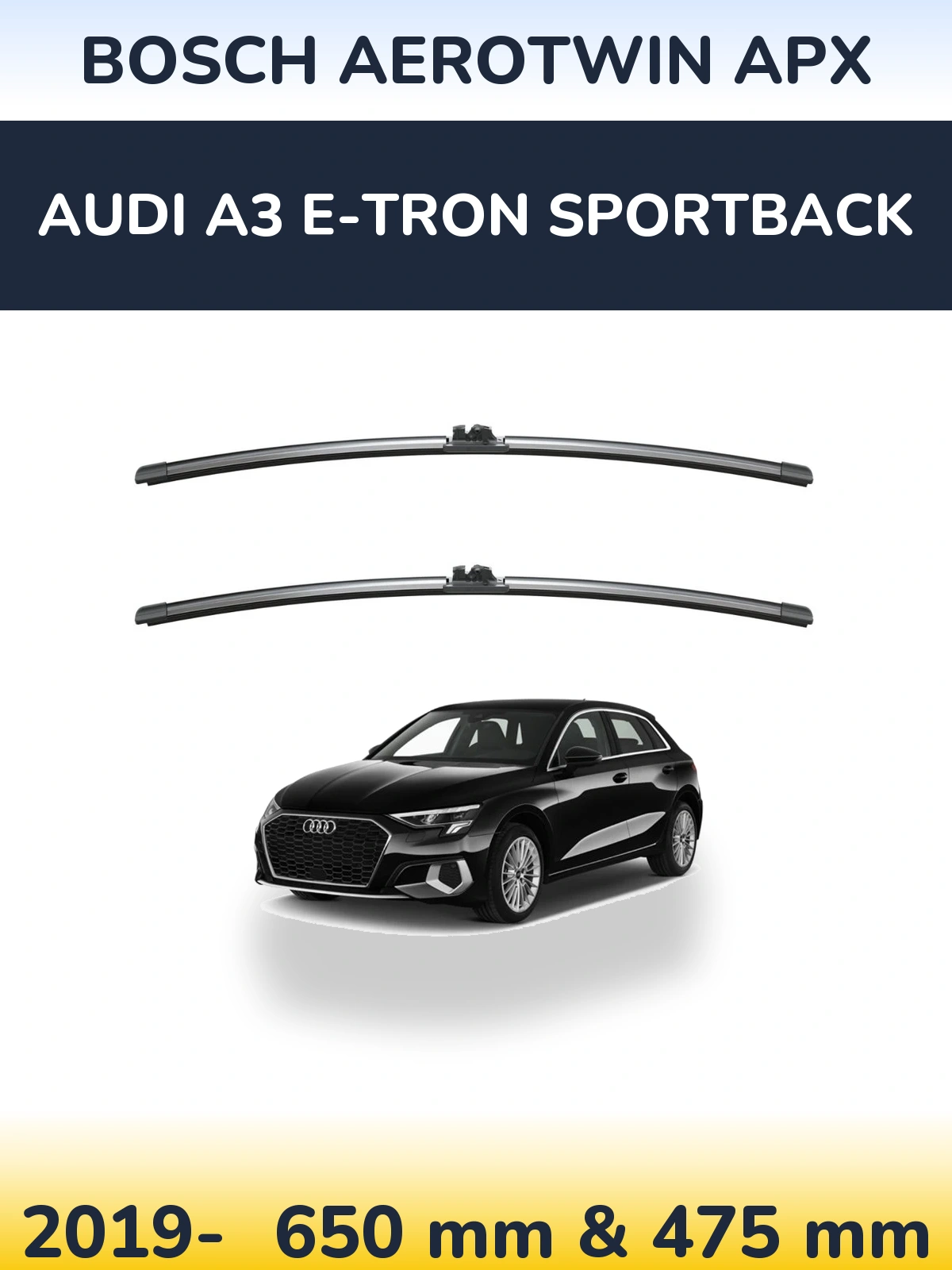 Комплект передніх щіток BOSCH AeroTwin APX 650 & 475 мм для Audi A3 e-tron Sportback 2019-2026