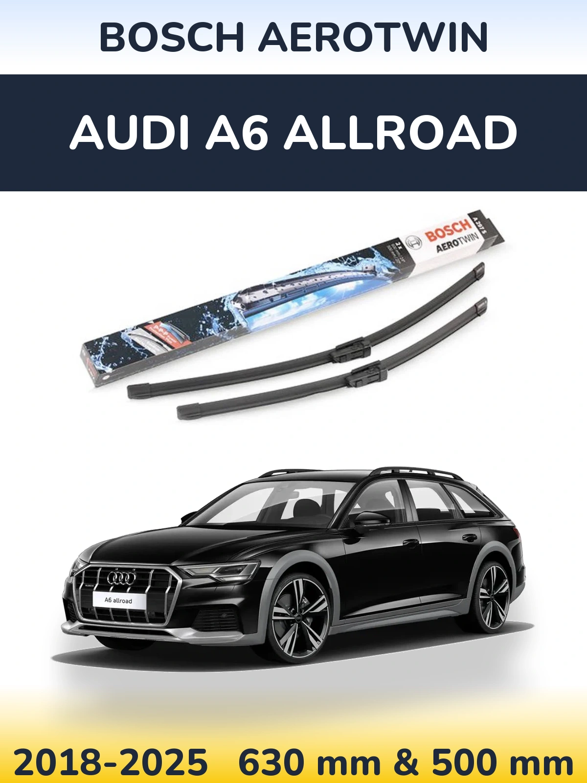 Комплект передних дворников BOSCH AeroTwin 600 & 500 мм для Audi A6 Allroad 2018-2025