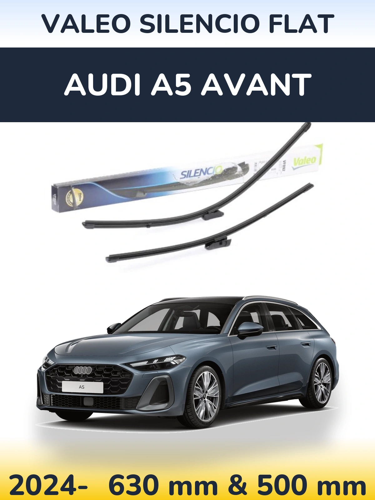 Komplet przednich wycieraczek Valeo Silencio Flat 630 & 500 mm do Audi A5 Avant 2024-2026