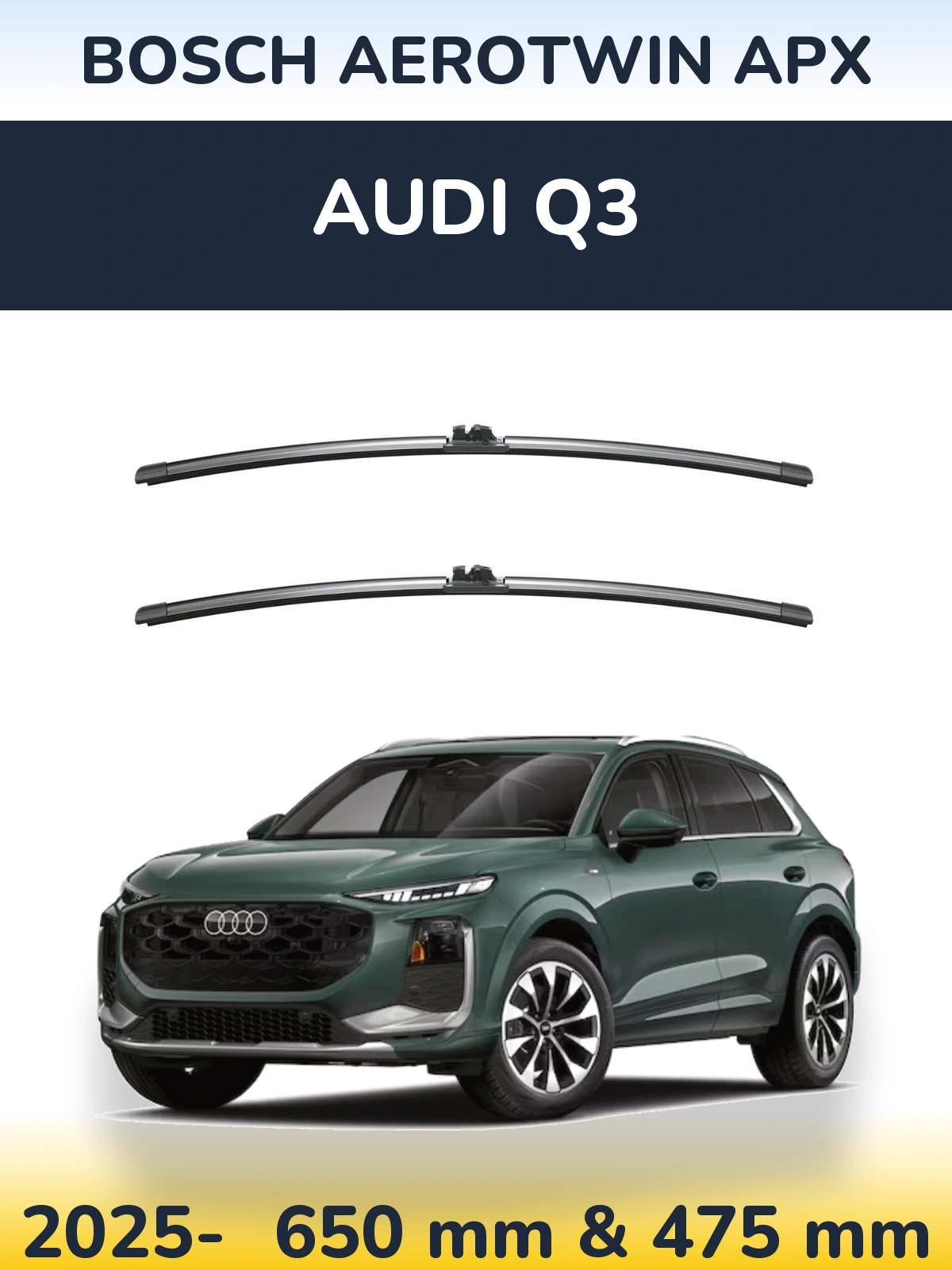Комплект передних дворников BOSCH AeroTwin APX 650 & 475 мм для Audi Q3 2025-2026