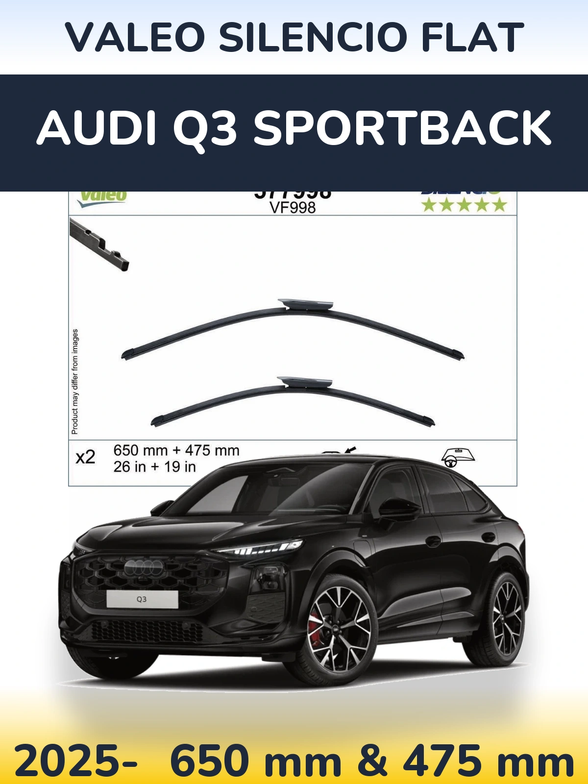 Front wiper blade set Valeo Silencio Flat 650 & 475 мм for Audi Q3 Sportback 2025-2026
