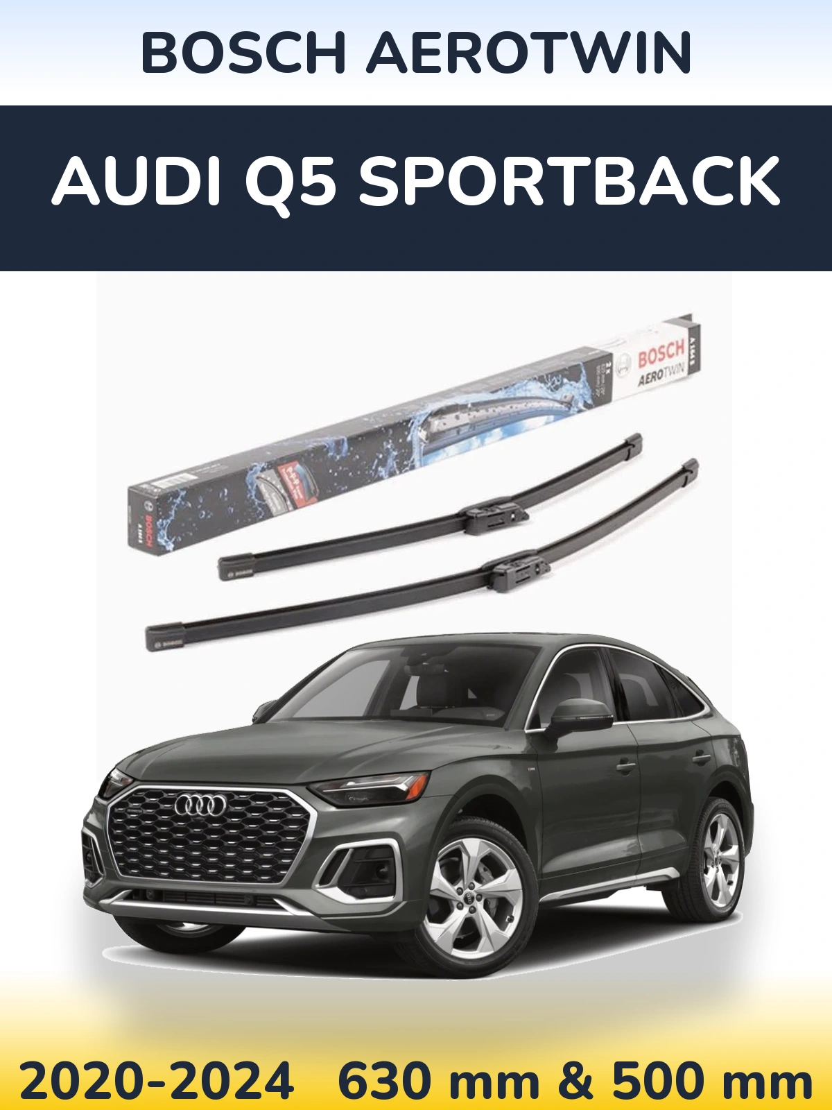 Комплект передніх щіток BOSCH AeroTwin 630 & 500 мм для Audi Q5 Sportback 2020-2024