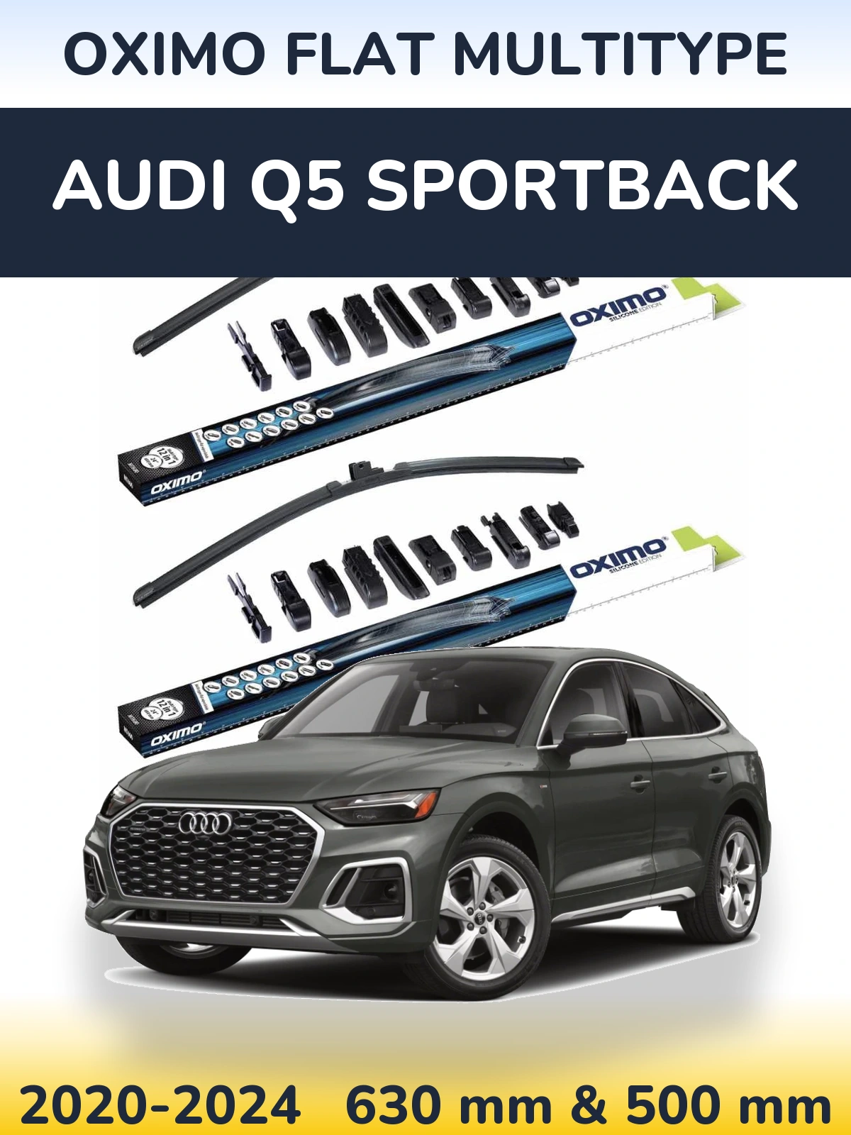 Front wiper blade set Oximo Flat MultiTypee 600 & 500 мм for Audi Q5 Sportback 2020-2024
