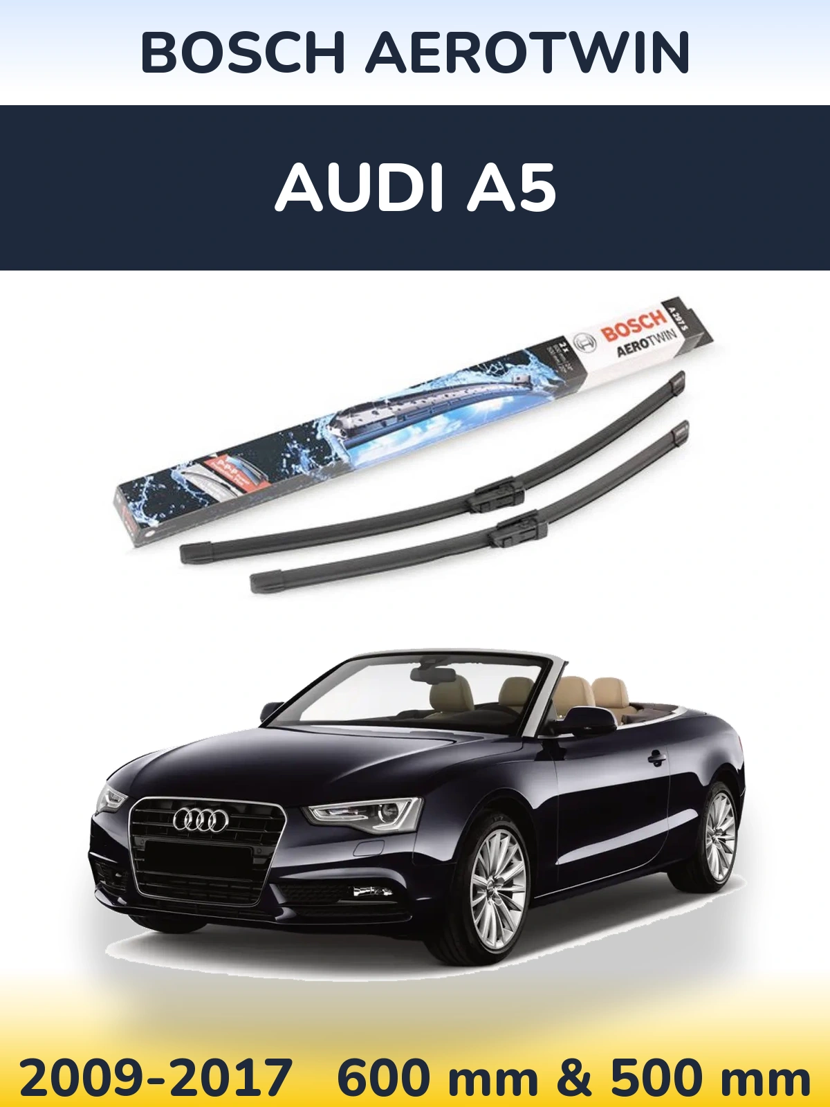 Komplet przednich wycieraczek BOSCH AeroTwin 600 & 500 mm do Audi A5 2009-2017