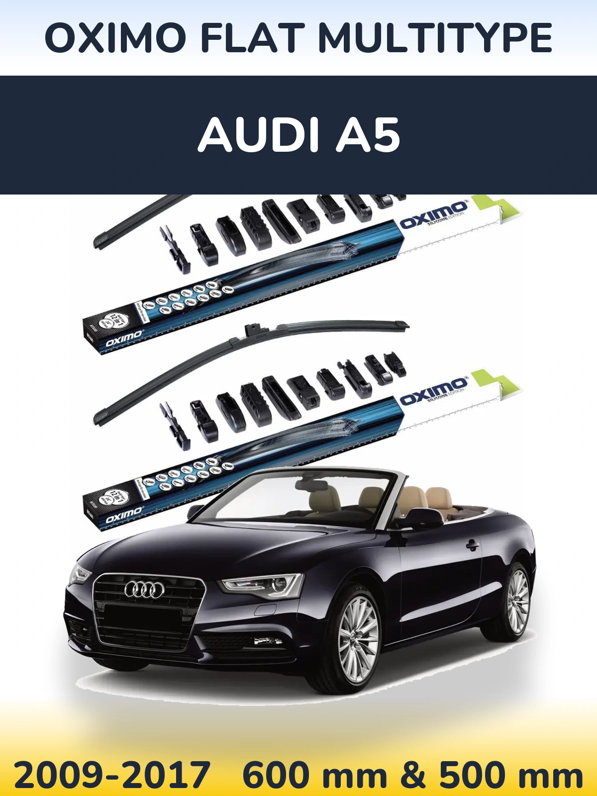 Front wiper blade set Oximo Flat MultiTypee 600 & 500 мм for Audi A5 2009-2017