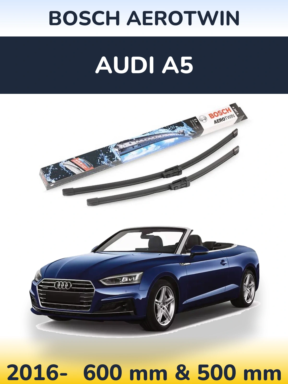 Komplet przednich wycieraczek BOSCH AeroTwin 600 & 500 mm do Audi A5 2016-2026
