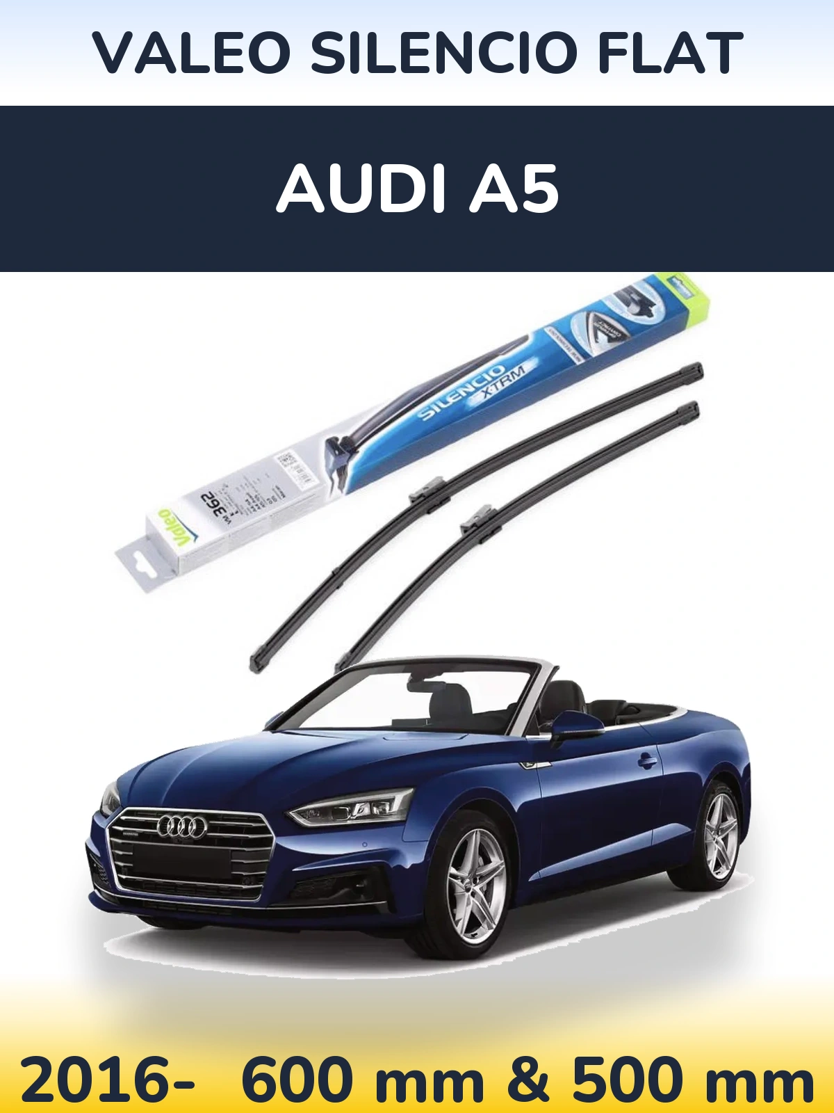 Front wiper blade set Valeo Silencio Flat 600 & 500 мм for Audi A5 2016-2026