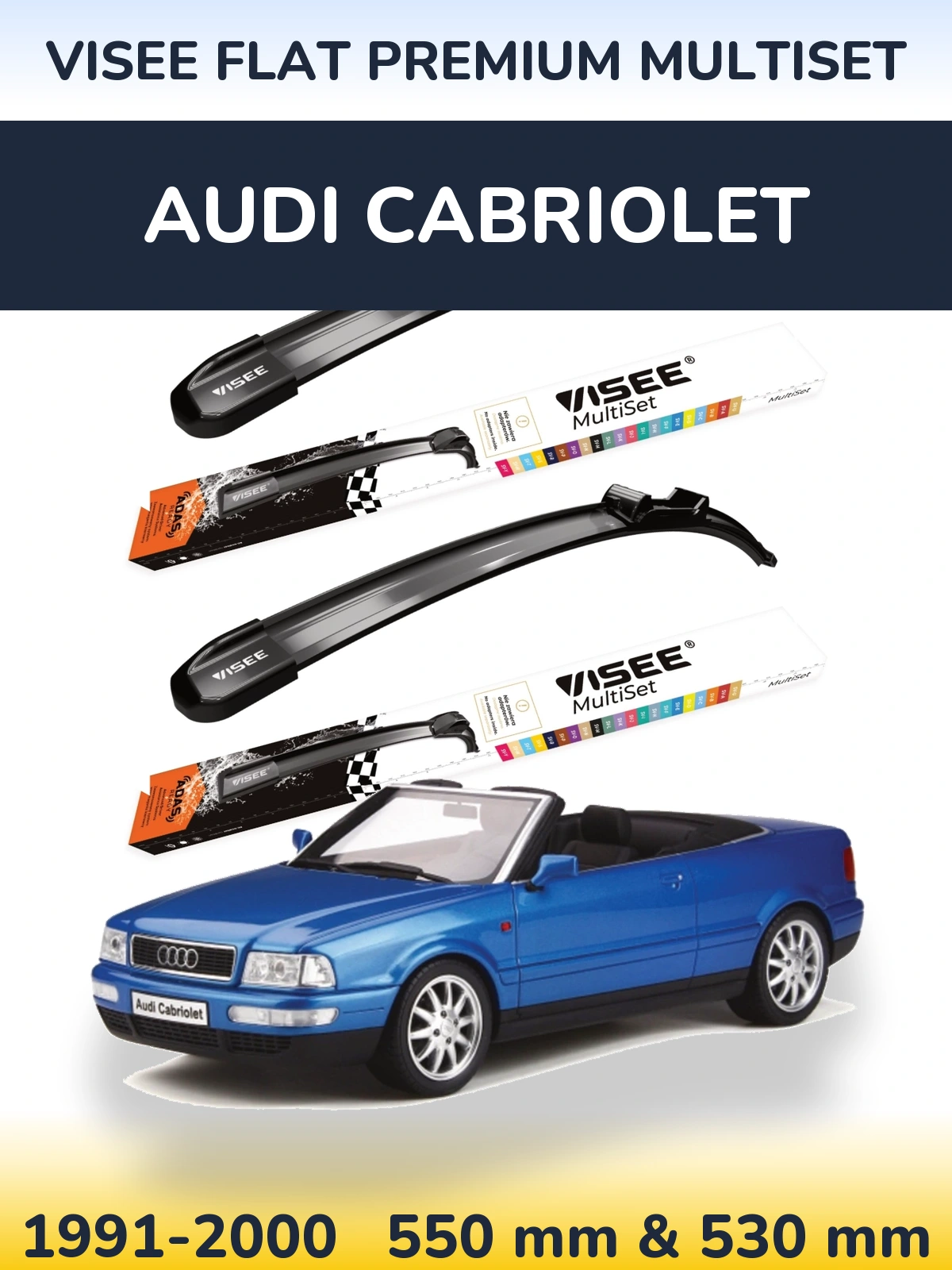 Komplet przednich wycieraczek VISEE FLAT PREMIUM MultiSet 550 & 530 mm do Audi Cabriolet 1991-2000