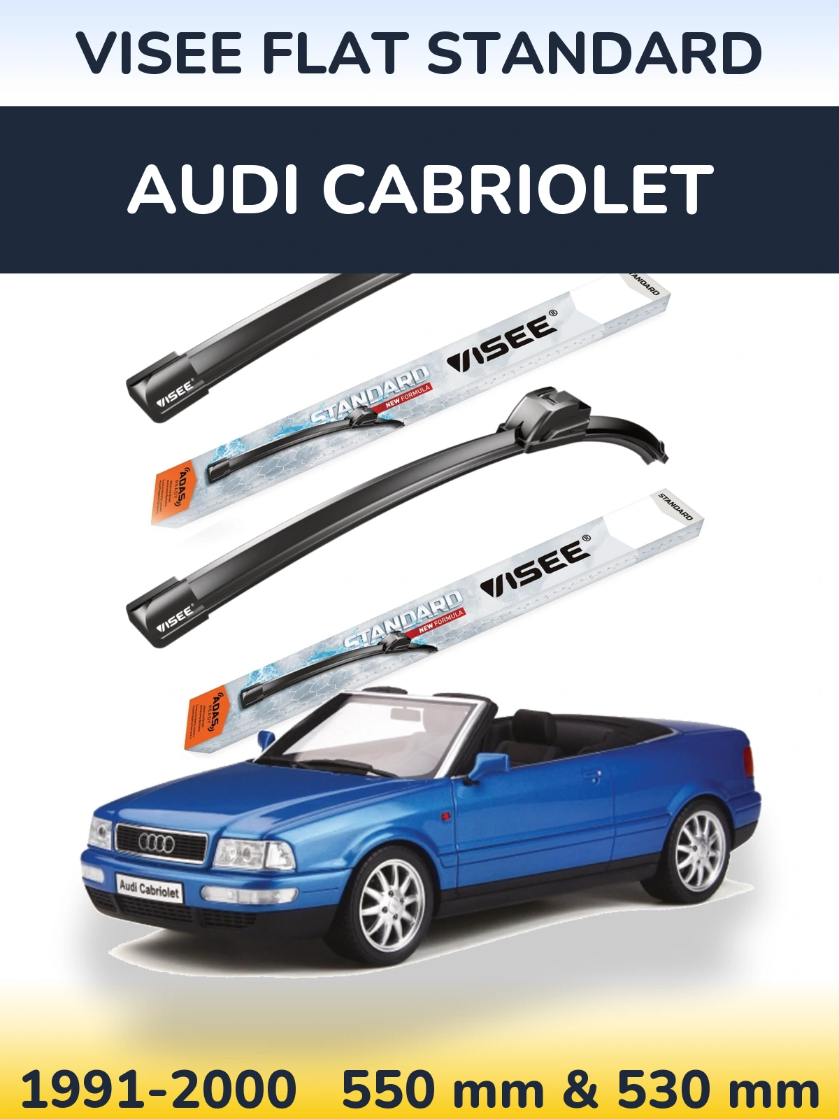 Komplet przednich wycieraczek VISEE FLAT STANDARD 550 & 530 mm do Audi Cabriolet 1991-2000