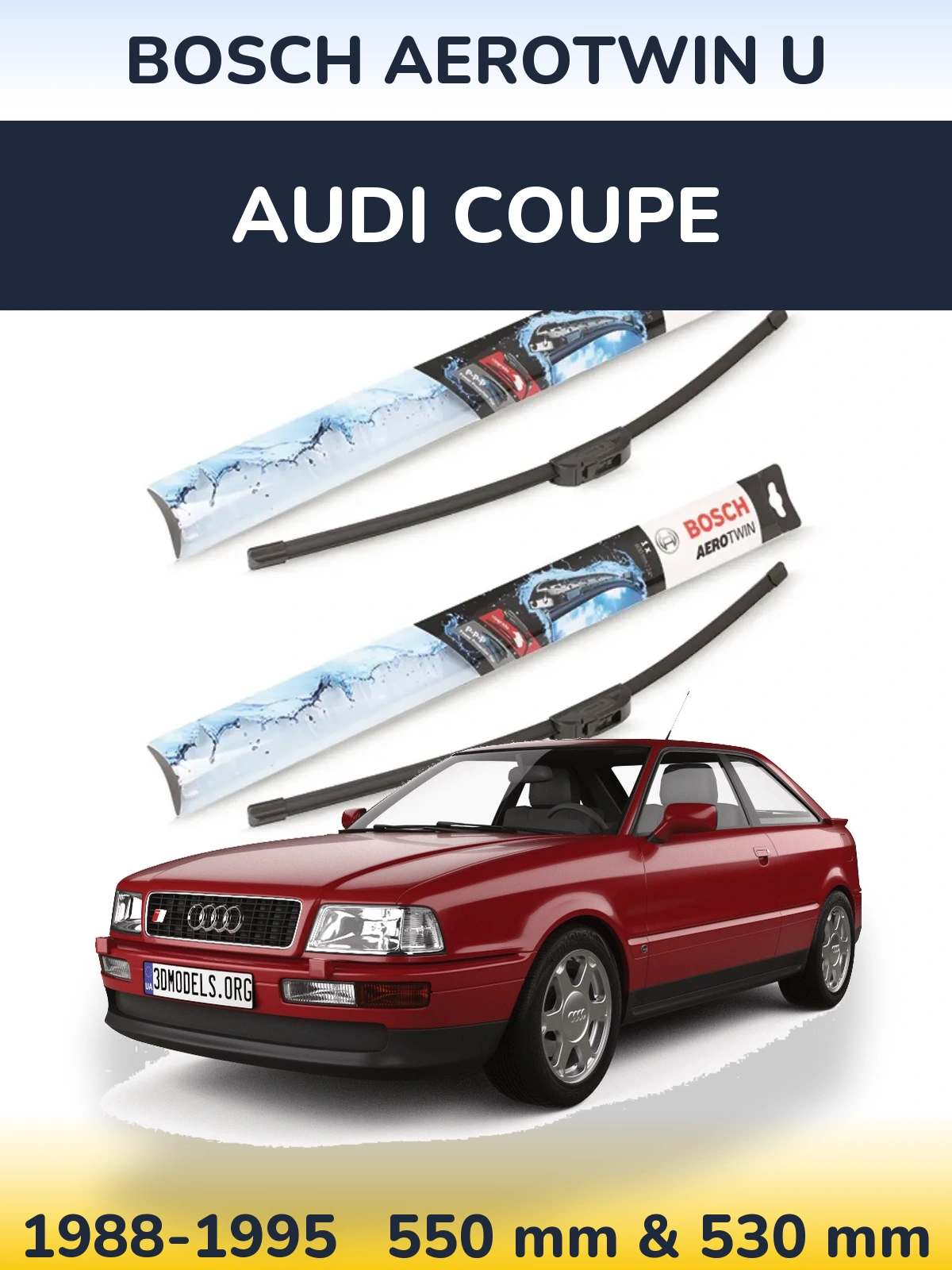 Front wiper blade set BOSCH AeroTwin U 550 & 530 мм for Audi Coupe 1988-1995