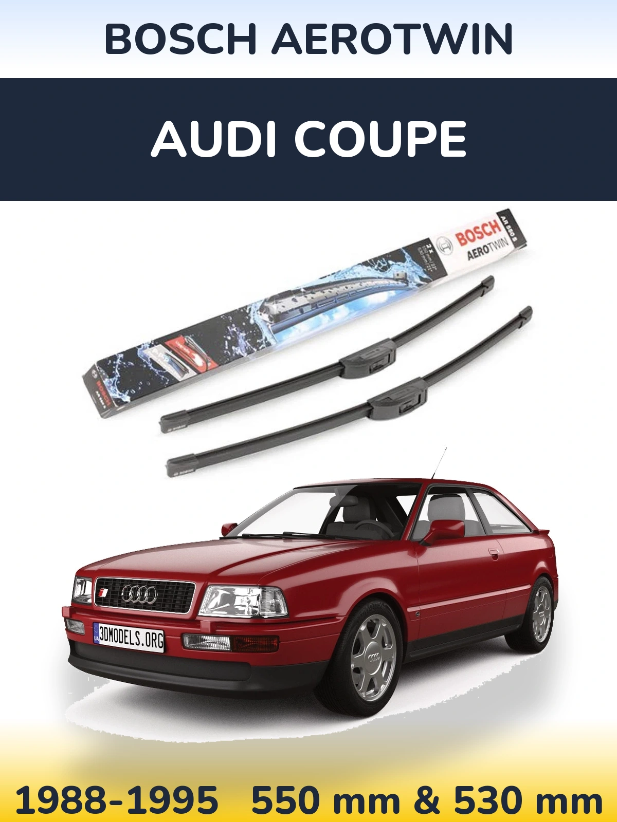 Front wiper blade set BOSCH AeroTwin 550 & 530 mm for Audi Coupe 1988-1995