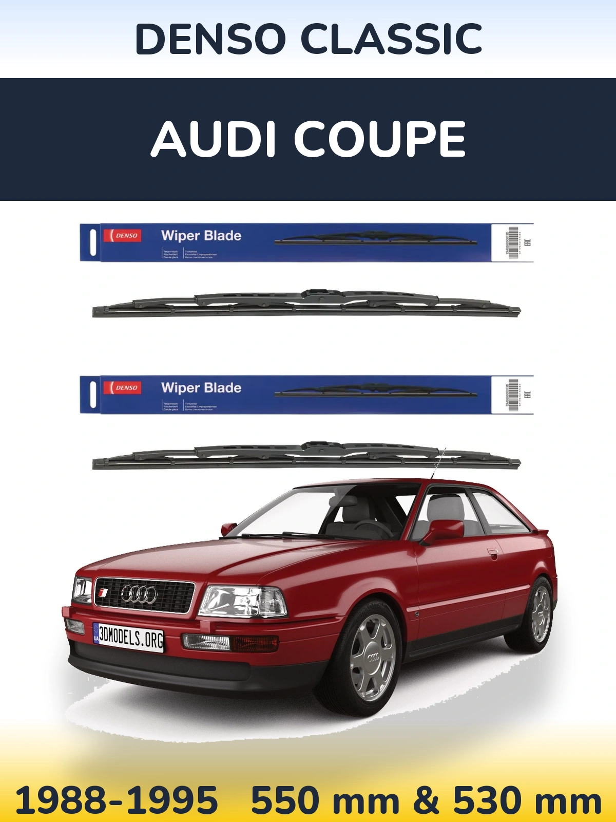 Front wiper blade set Denso Classic 550 & 530 мм for Audi Coupe 1988-1995