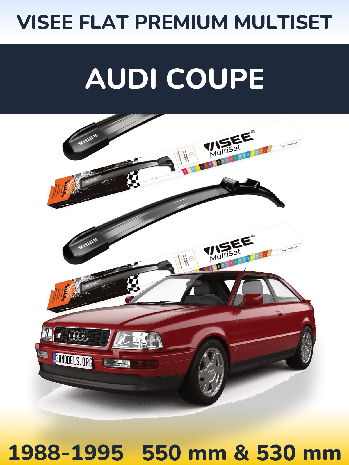 Front wiper blade set VISEE FLAT PREMIUM MultiSet 550 & 530 mm for Audi Coupe 1988-1995