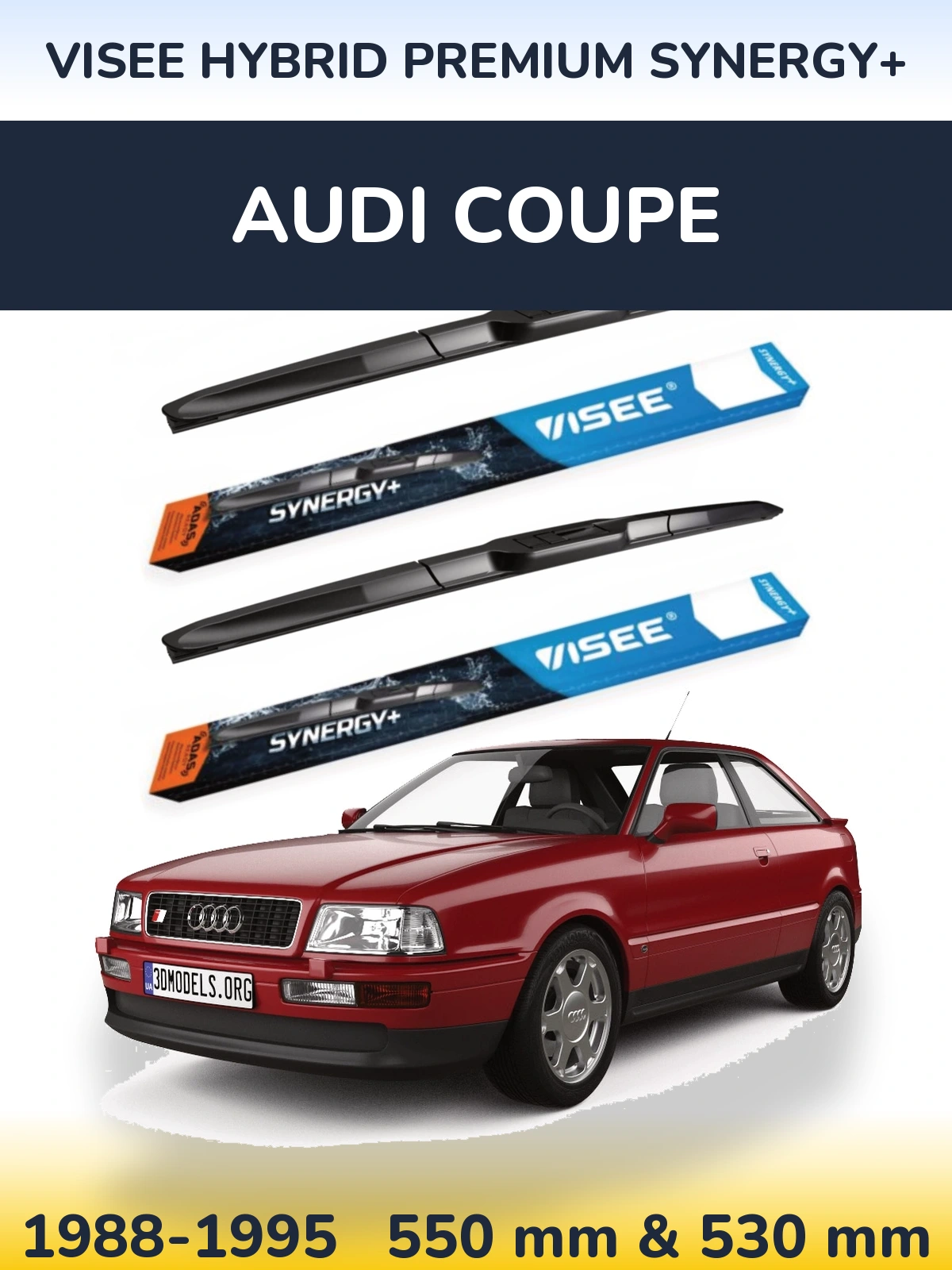 Front wiper blade set VISEE HYBRID PREMIUM SYNERGY+ 550 & 530 mm for Audi Coupe 1988-1995