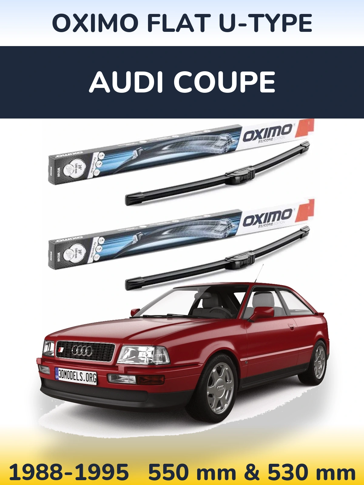 Front wiper blade set Oximo Flat U-type 550 & 530 mm for Audi Coupe 1988-1995