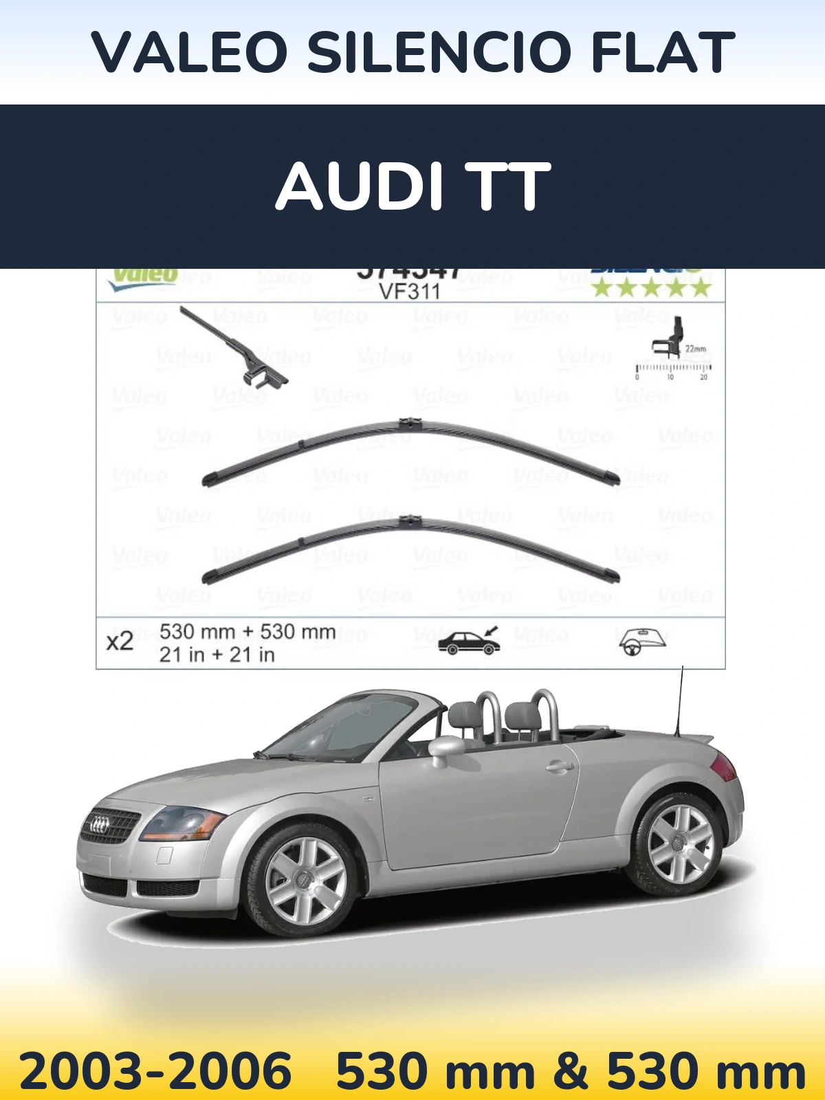 Front wiper blade set Valeo Silencio Flat 530 & 530 мм for Audi TT 2003-2006