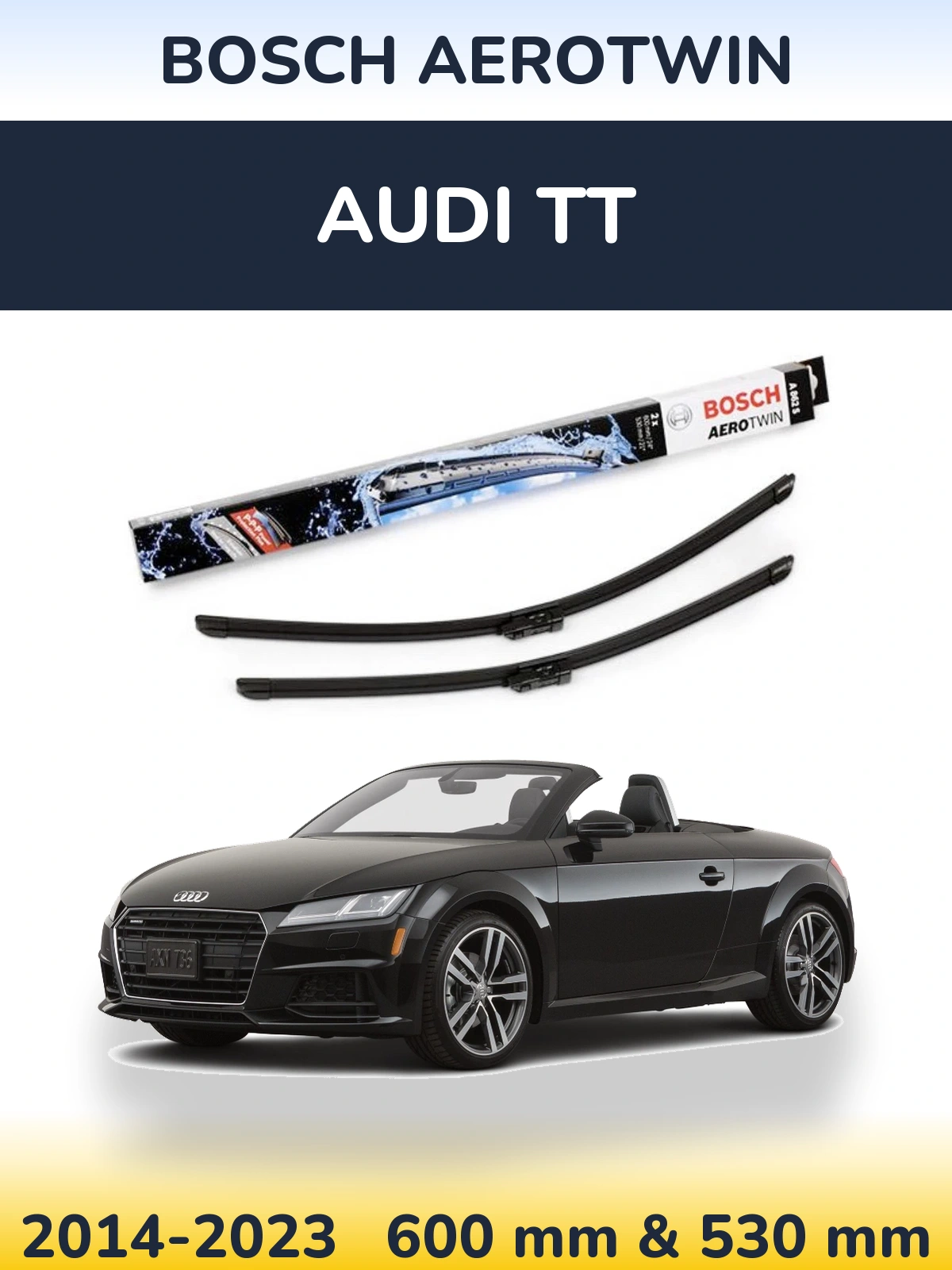 Комплект передніх щіток BOSCH AeroTwin 600 & 530 мм для Audi TT 2014-2023