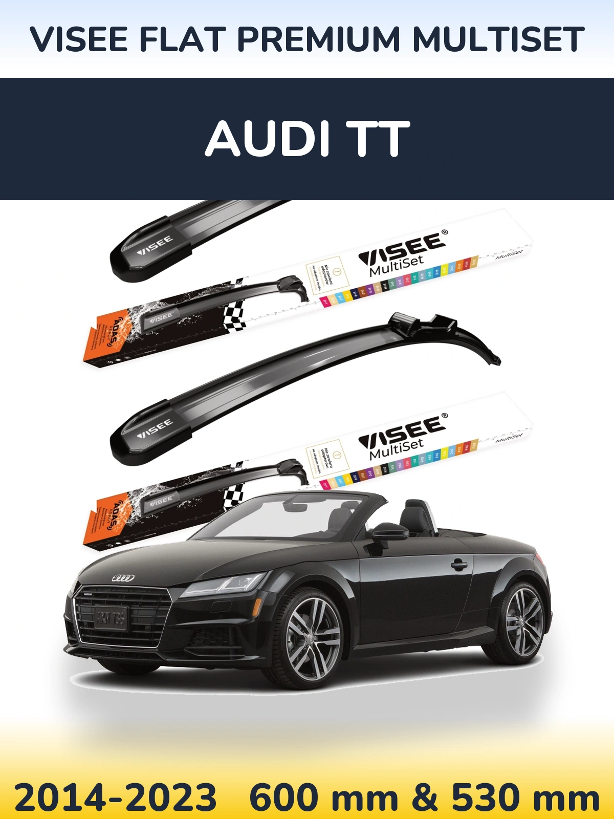 Front wiper blade set VISEE FLAT PREMIUM MultiSet 600 & 530 mm for Audi TT 2014-2023