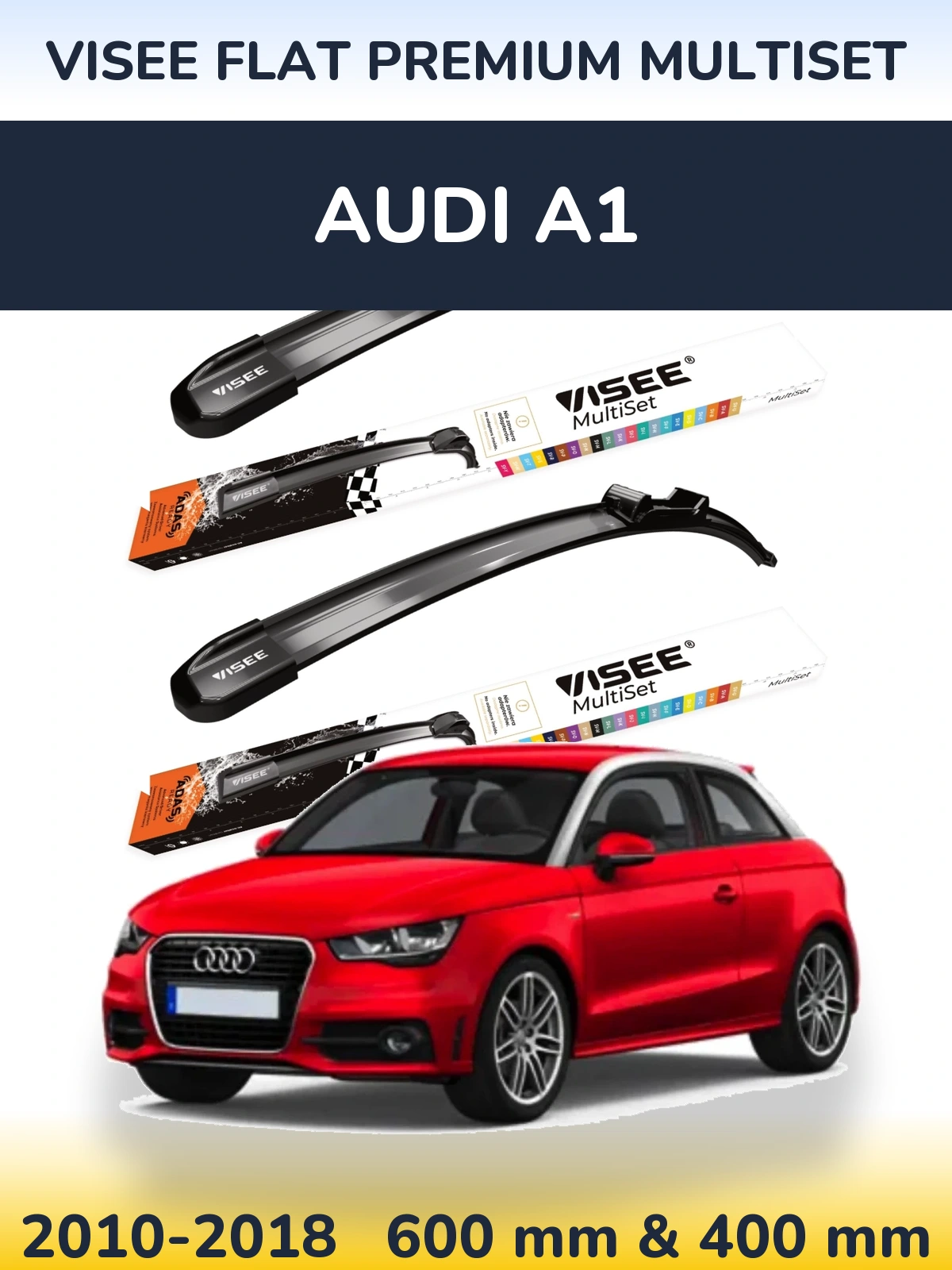 Комплект передних дворников VISEE FLAT PREMIUM MultiSet 600 & 400 мм для Audi A1 2010-2018