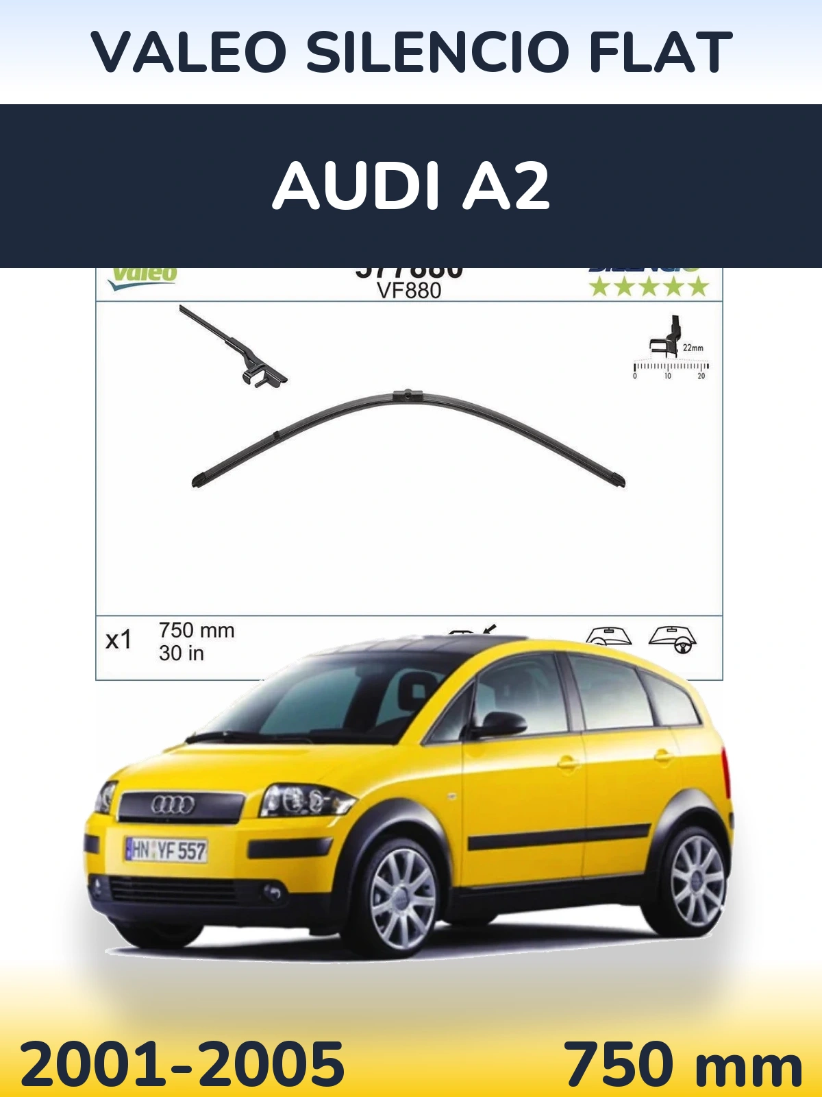 Передний дворник Valeo Silencio Flat 750 мм для Audi A2 2001-2005