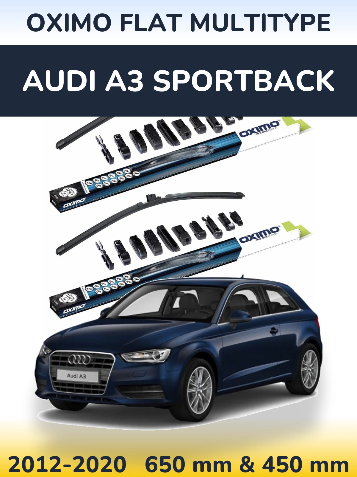 Комплект передних дворников Oximo Flat MultiТипe 650 & 450 мм для Audi A3 Sportback 2012-2020