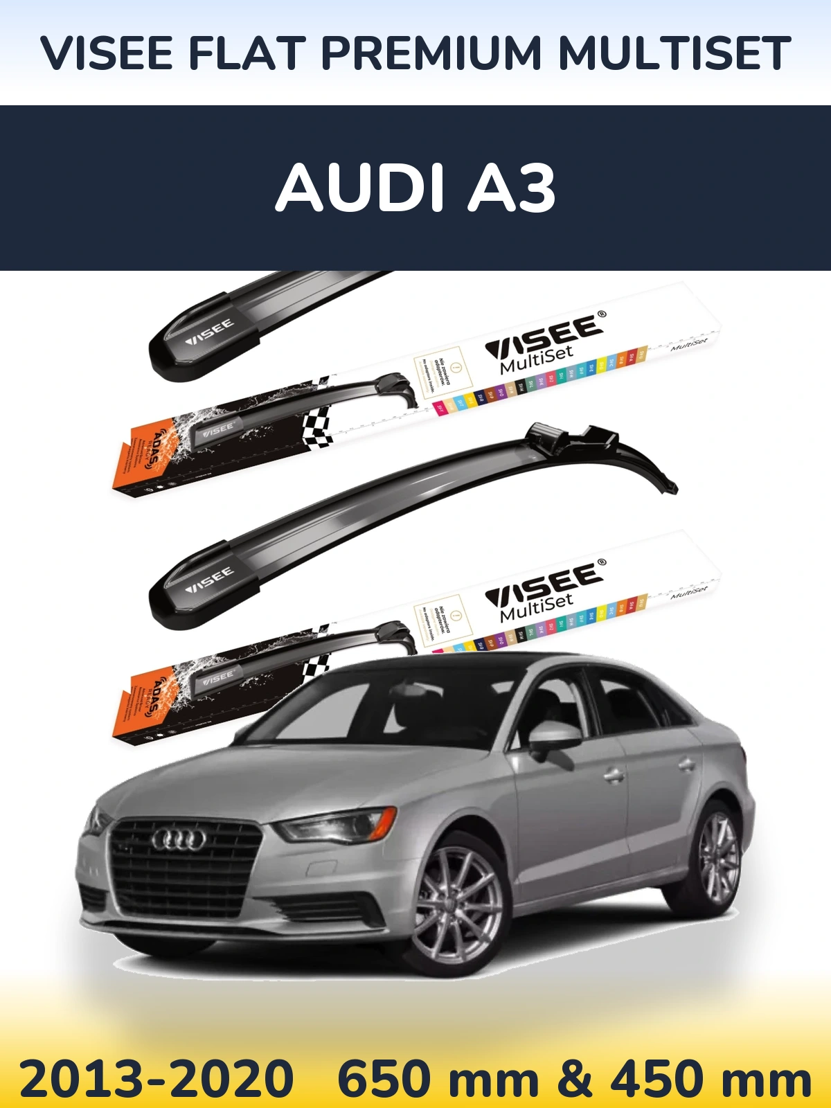 Front wiper blade set VISEE FLAT PREMIUM MultiSet 650 & 450 мм for Audi A3 2013-2020