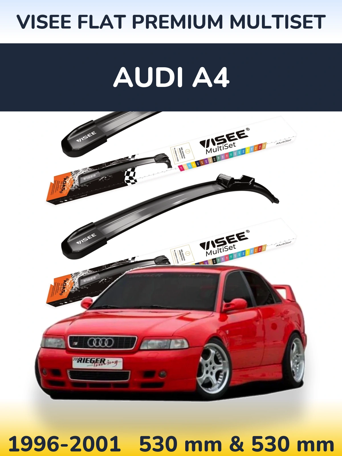 Front wiper blade set VISEE FLAT PREMIUM MultiSet 530 & 530 мм for Audi A4 1996-2001