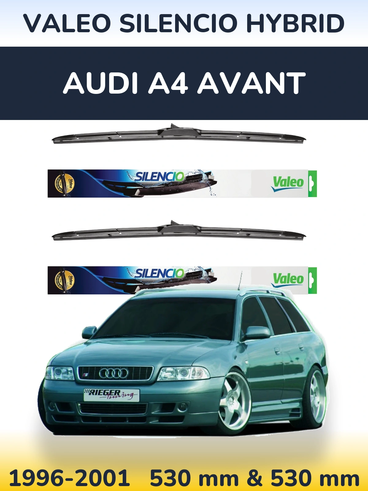 Front wiper blade set Valeo Silencio Hybrid 530 & 530 мм for Audi A4 Avant 1996-2001