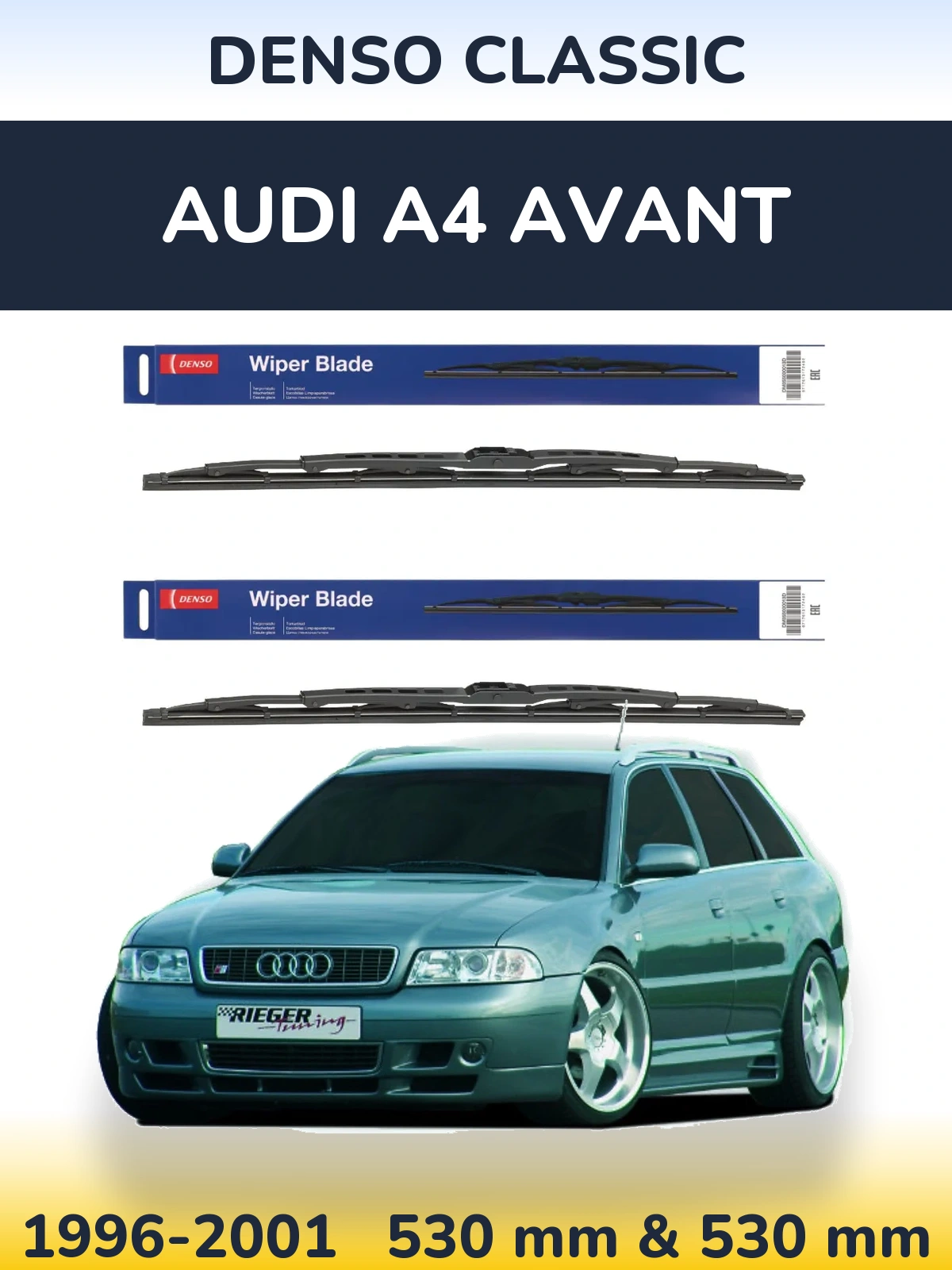 Front wiper blade set Denso Classic 530 & 530 mm for Audi A4 Avant 1996-2001