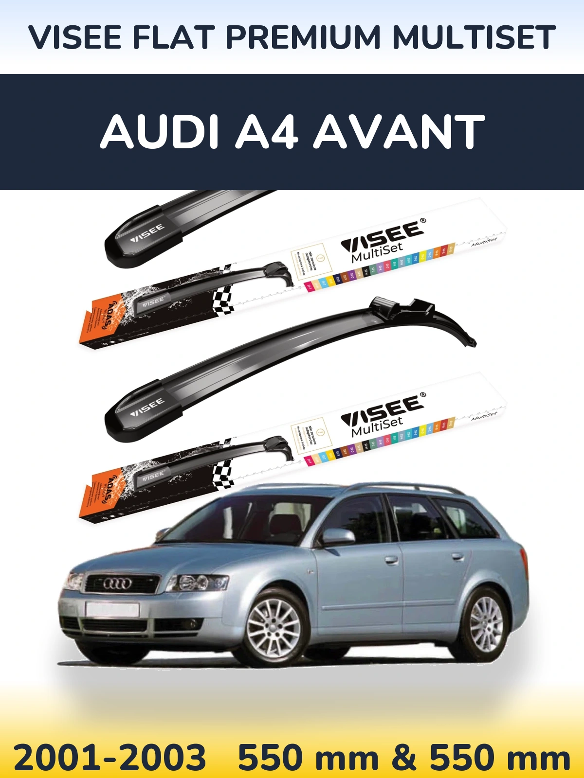 Комплект передних дворников VISEE FLAT PREMIUM MultiSet 550 & 550 мм для Audi A4 Avant 2001-2003