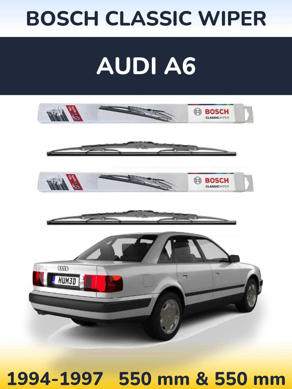 Front wiper blade set BOSCH Classic Wiper 550 & 550 mm for Audi A6 1994-1997