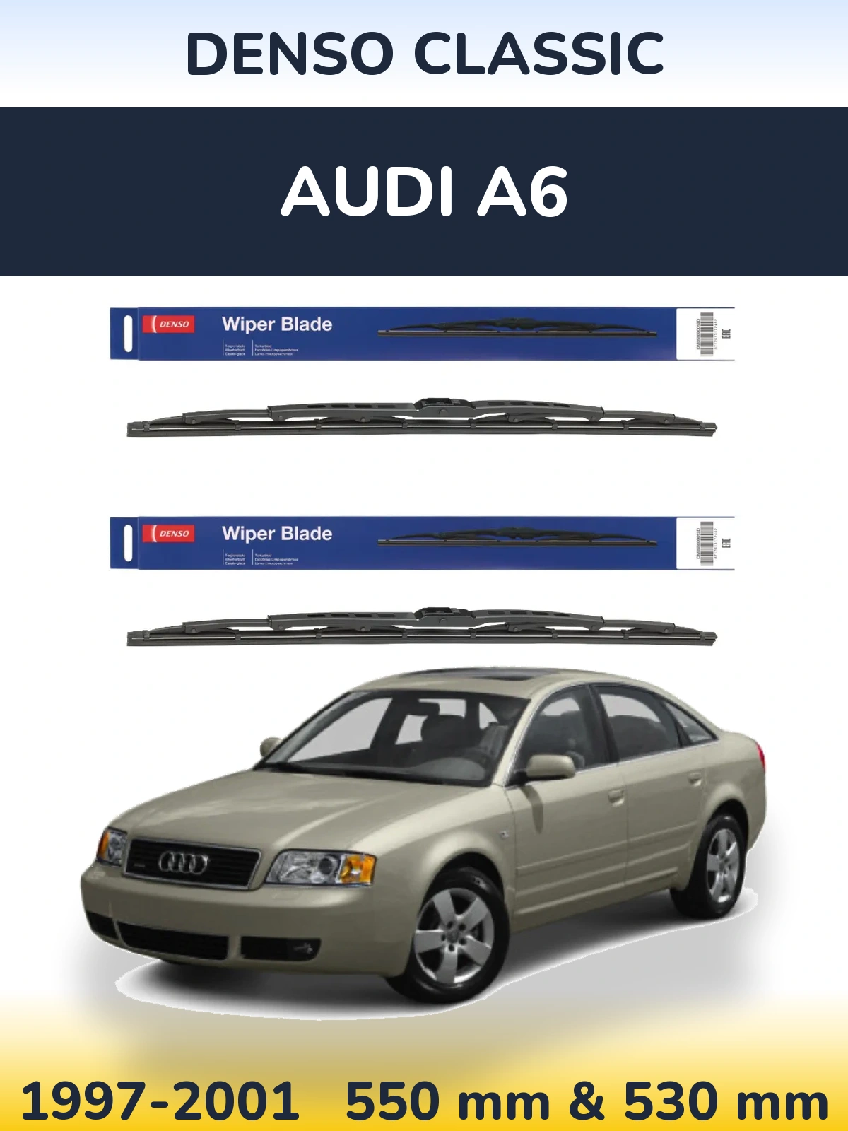 Front wiper blade set Denso Classic 550 & 530 mm for Audi A6 1997-2001