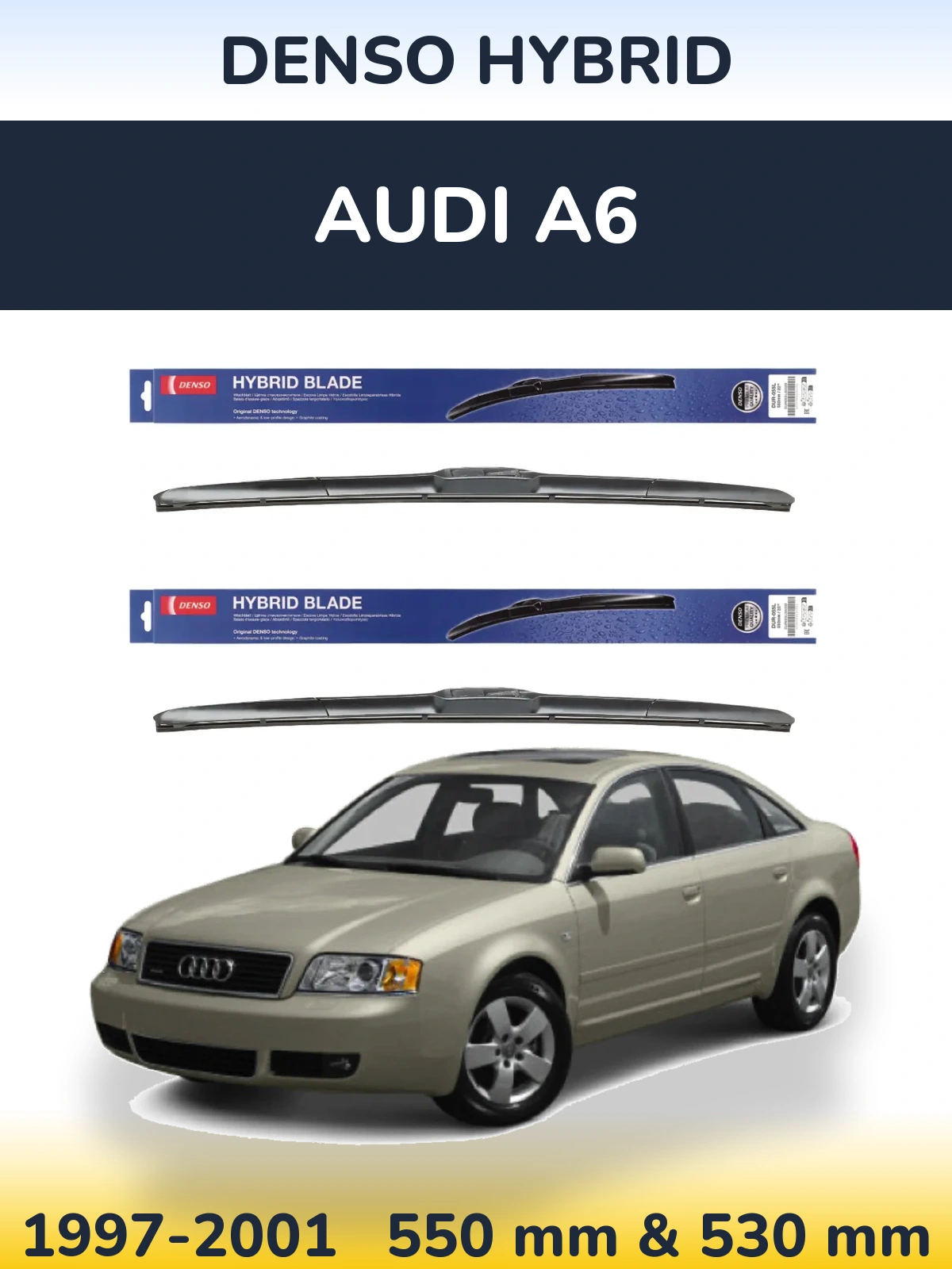 Front wiper blade set Denso Hybrid 550 & 530 мм for Audi A6 1997-2001