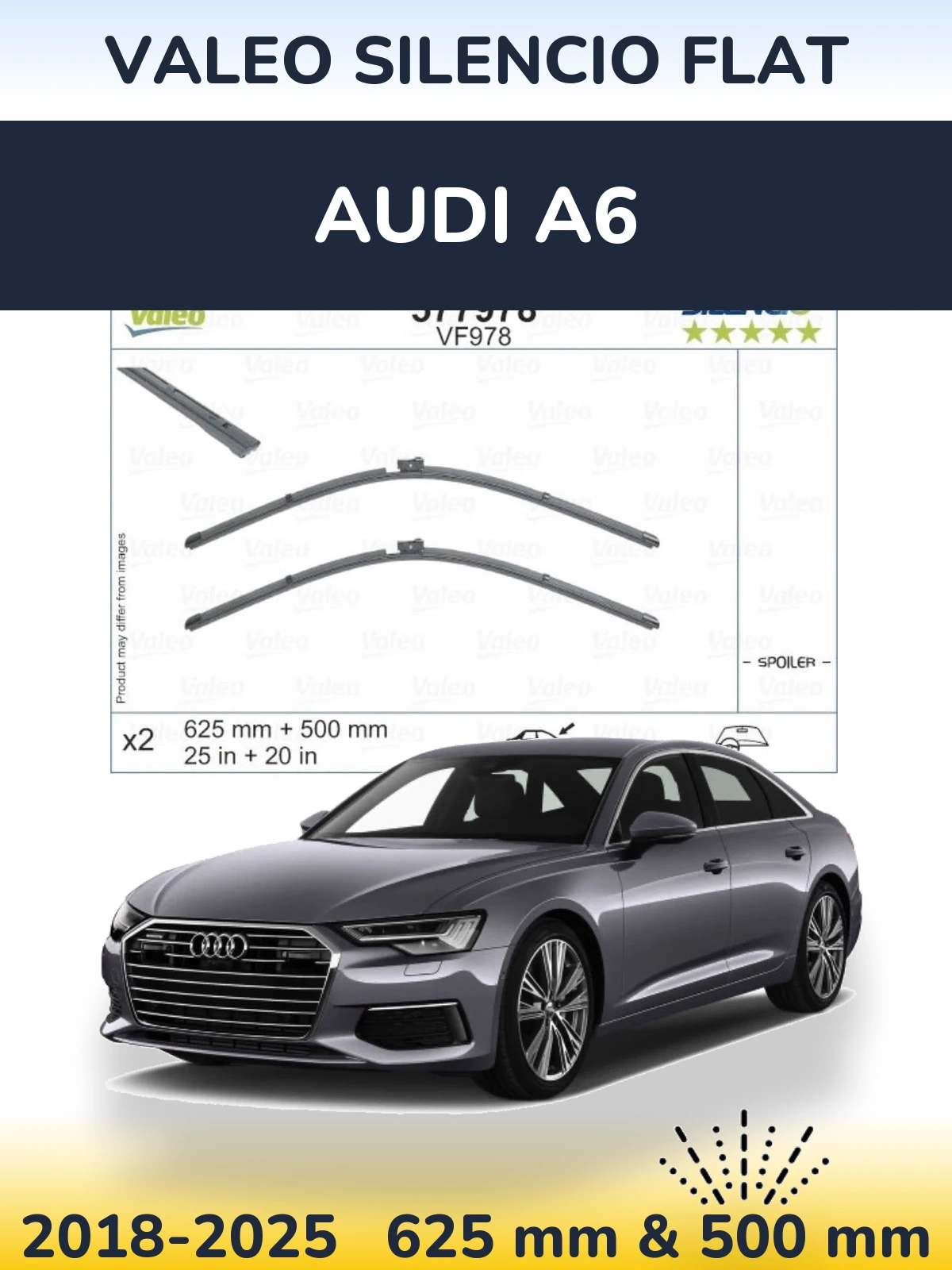 Комплект передніх щіток Valeo Silencio Flat 625 & 500 мм для Audi A6 2018-2025