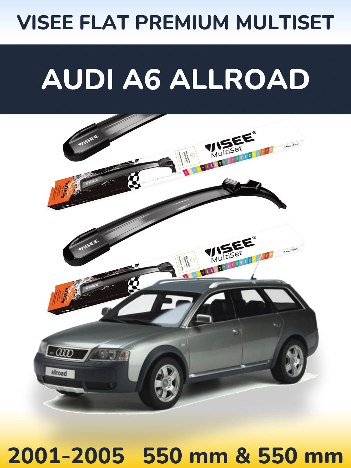Front wiper blade set VISEE FLAT PREMIUM MultiSet 550 & 550 mm for Audi A6 Allroad 2001-2005