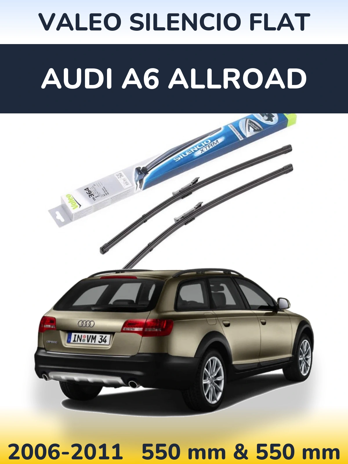 Front wiper blade set Valeo Silencio Flat 550 & 550 mm for Audi A6 Allroad 2006-2011