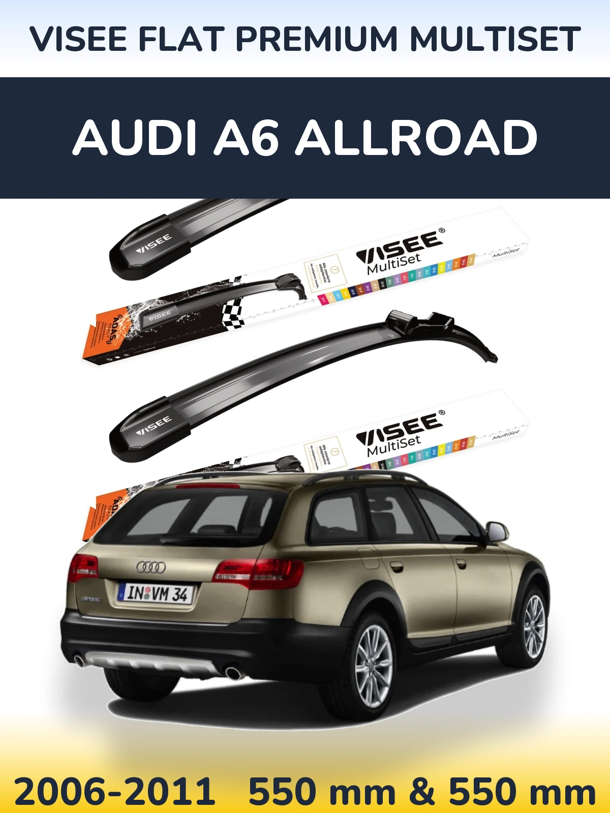 Front wiper blade set VISEE FLAT PREMIUM MultiSet 550 & 550 мм for Audi A6 Allroad 2006-2011