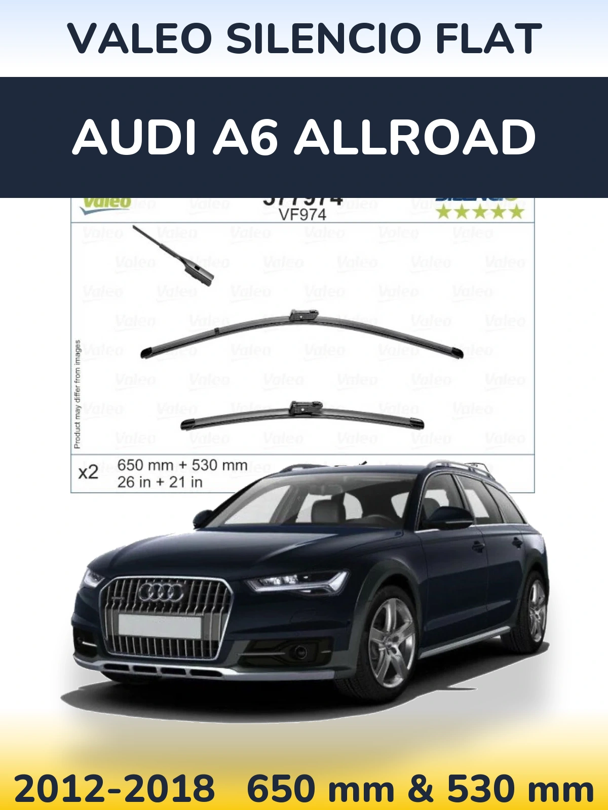 Комплект передніх щіток Valeo Silencio Flat 650 & 530 мм для Audi A6 Allroad 2012-2018