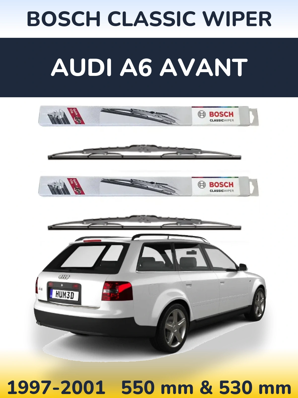 Komplet przednich wycieraczek BOSCH Classic Wiper 550 & 530 mm do Audi A6 Avant 1997-2001