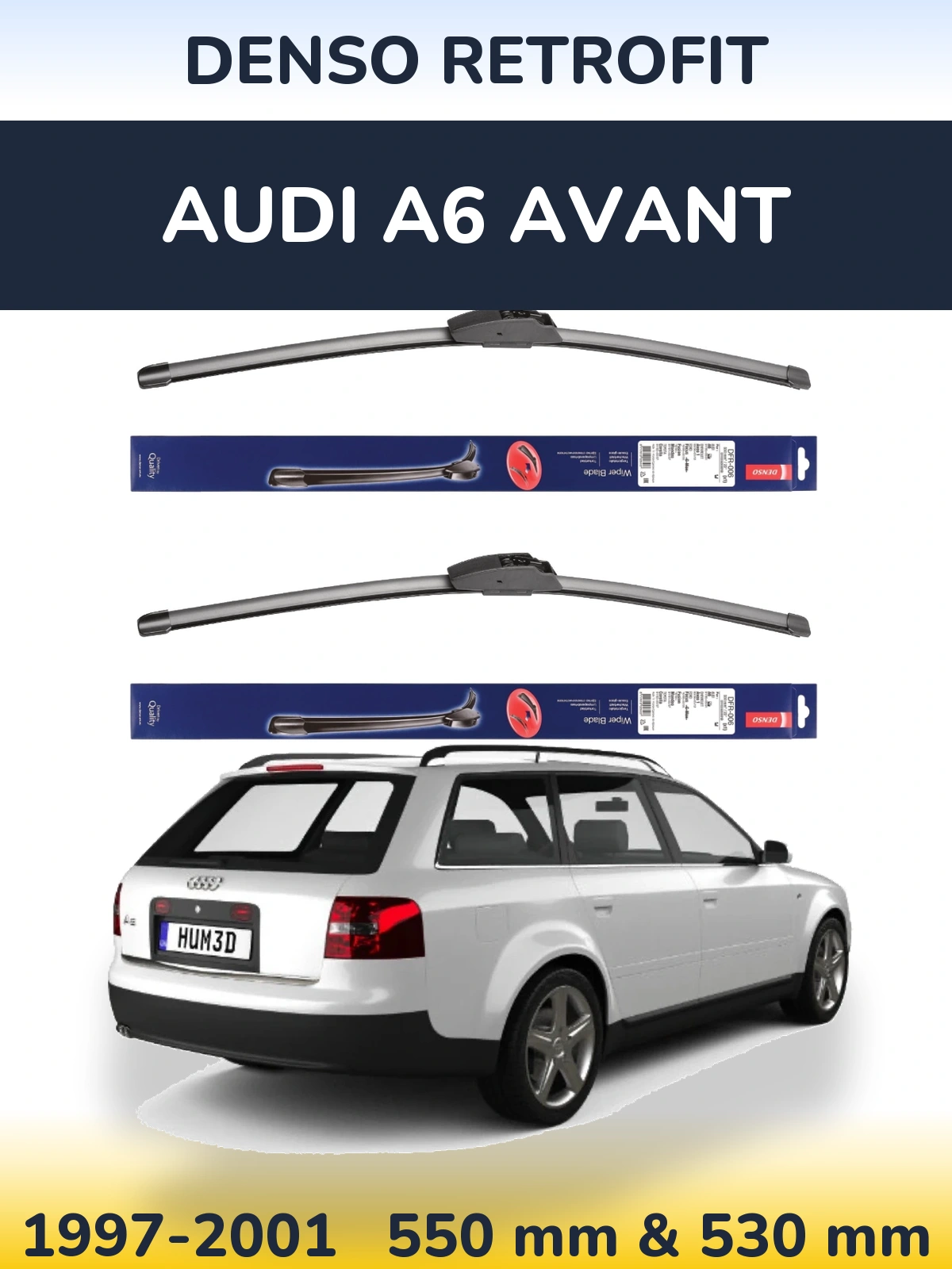 Komplet przednich wycieraczek Denso Retrofit 550 & 530 mm do Audi A6 Avant 1997-2001