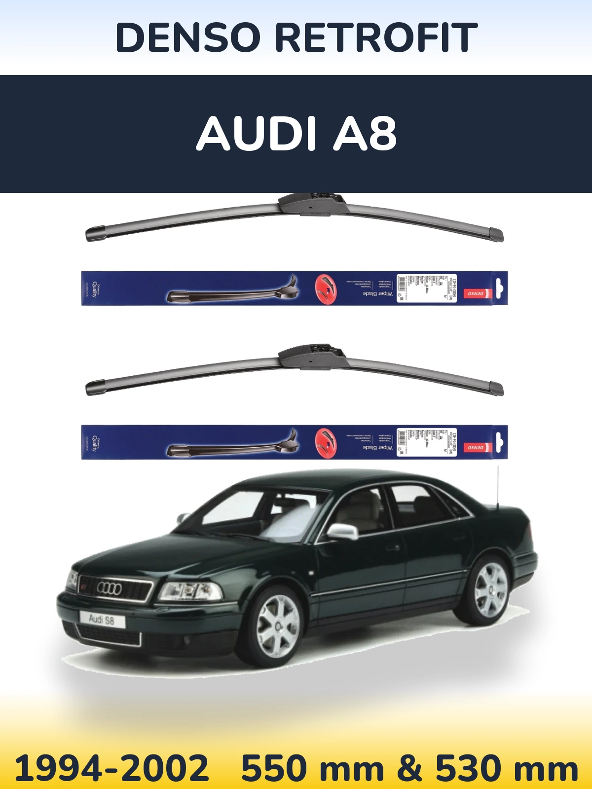 Komplet przednich wycieraczek Denso Retrofit 550 & 530 mm do Audi A8 1994-2002