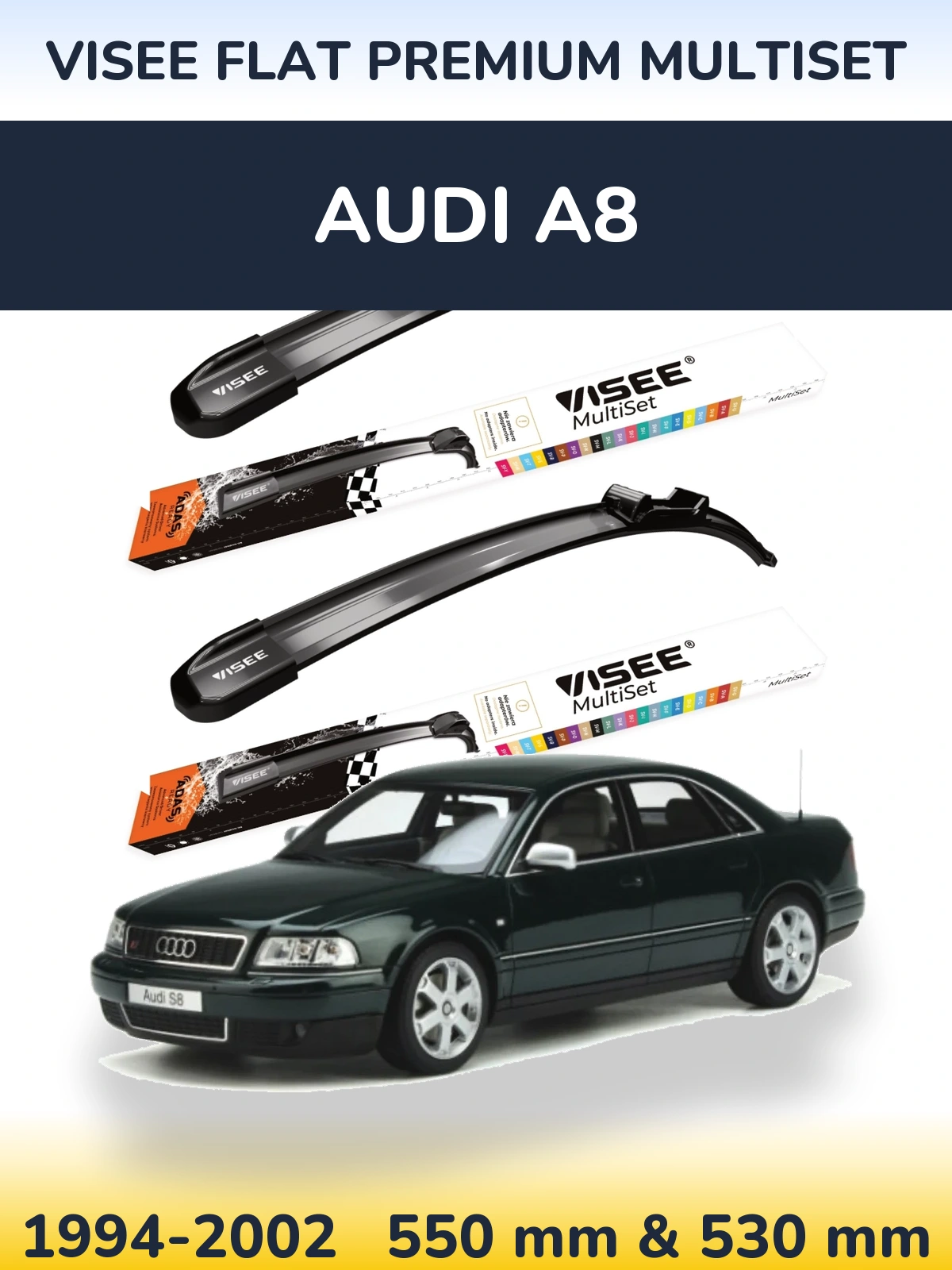 Komplet przednich wycieraczek VISEE FLAT PREMIUM MultiSet 550 & 530 mm do Audi A8 1994-2002