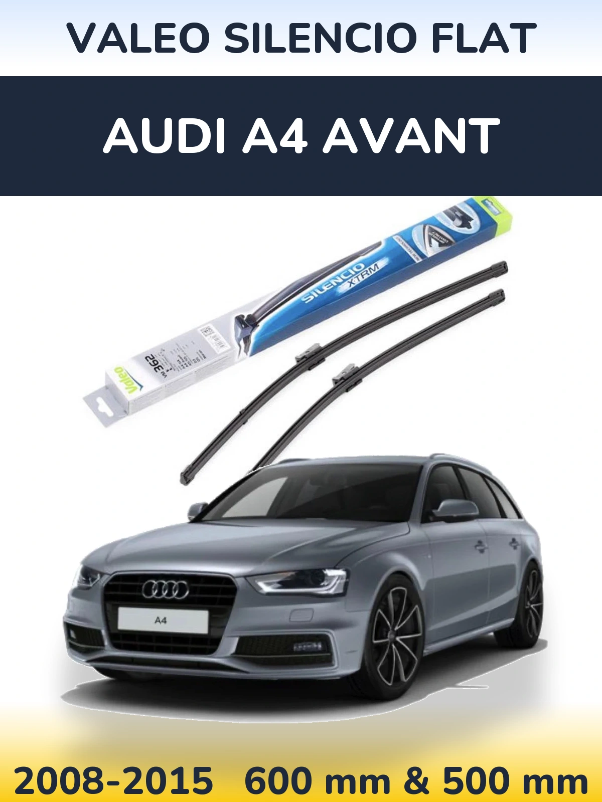 Front wiper blade set Valeo Silencio Flat 600 & 500 мм for Audi A4 Avant 2008-2015