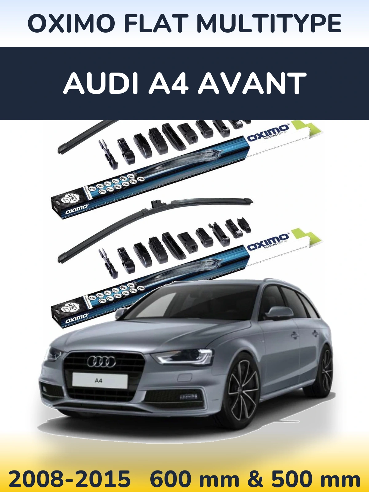 Front wiper blade set Oximo Flat MultiTypee 600 & 500 мм for Audi A4 Avant 2008-2015