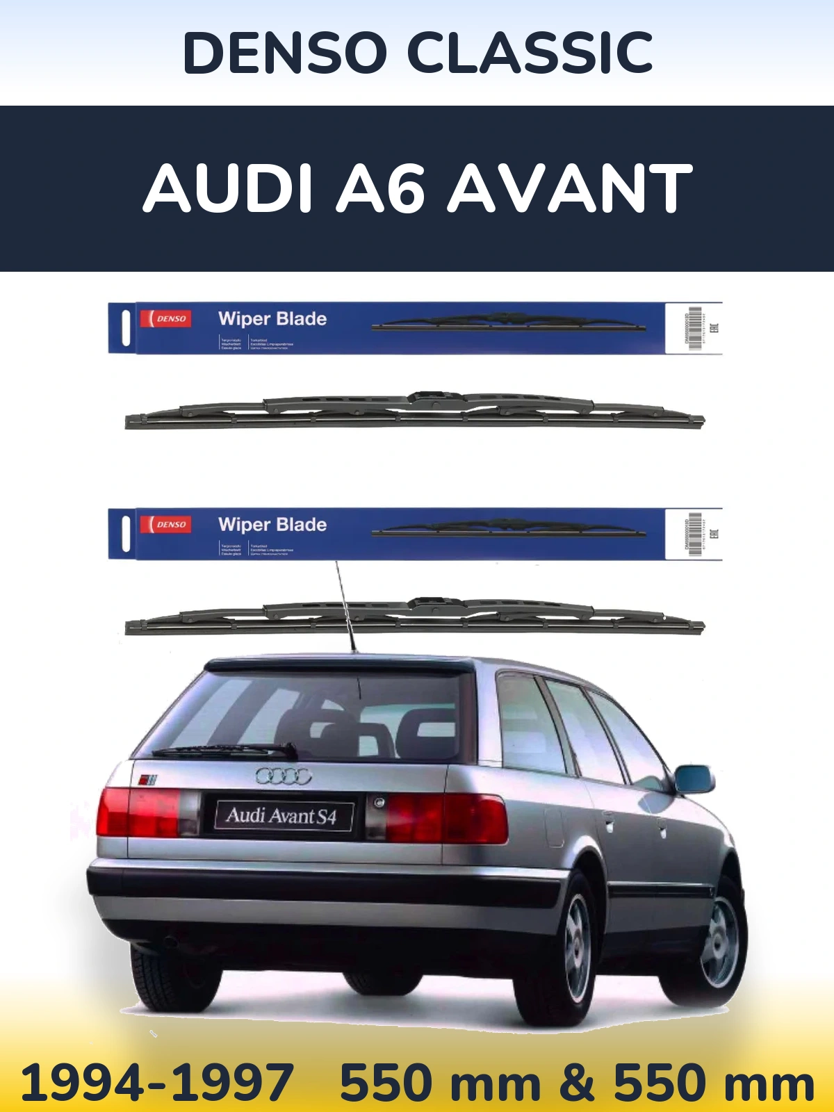 Front wiper blade set Denso Classic 550 & 550 mm for Audi A6 Avant 1994-1997