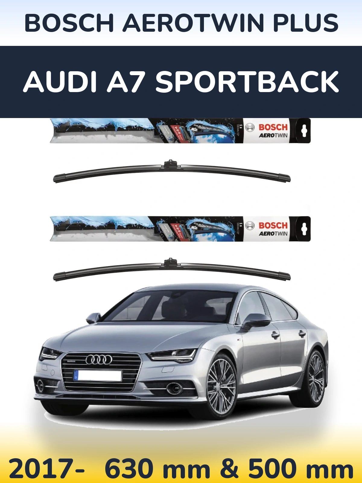 Front wiper blade set BOSCH AeroTwin Plus 600 & 500 мм for Audi A7 Sportback 2017-2026